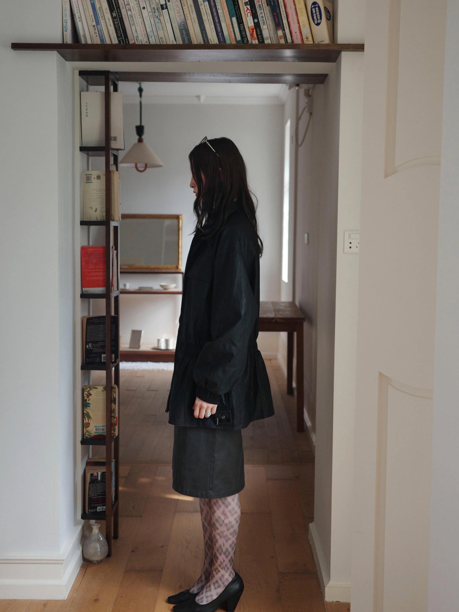 Gray Wax Dye Straight Denim Skirt