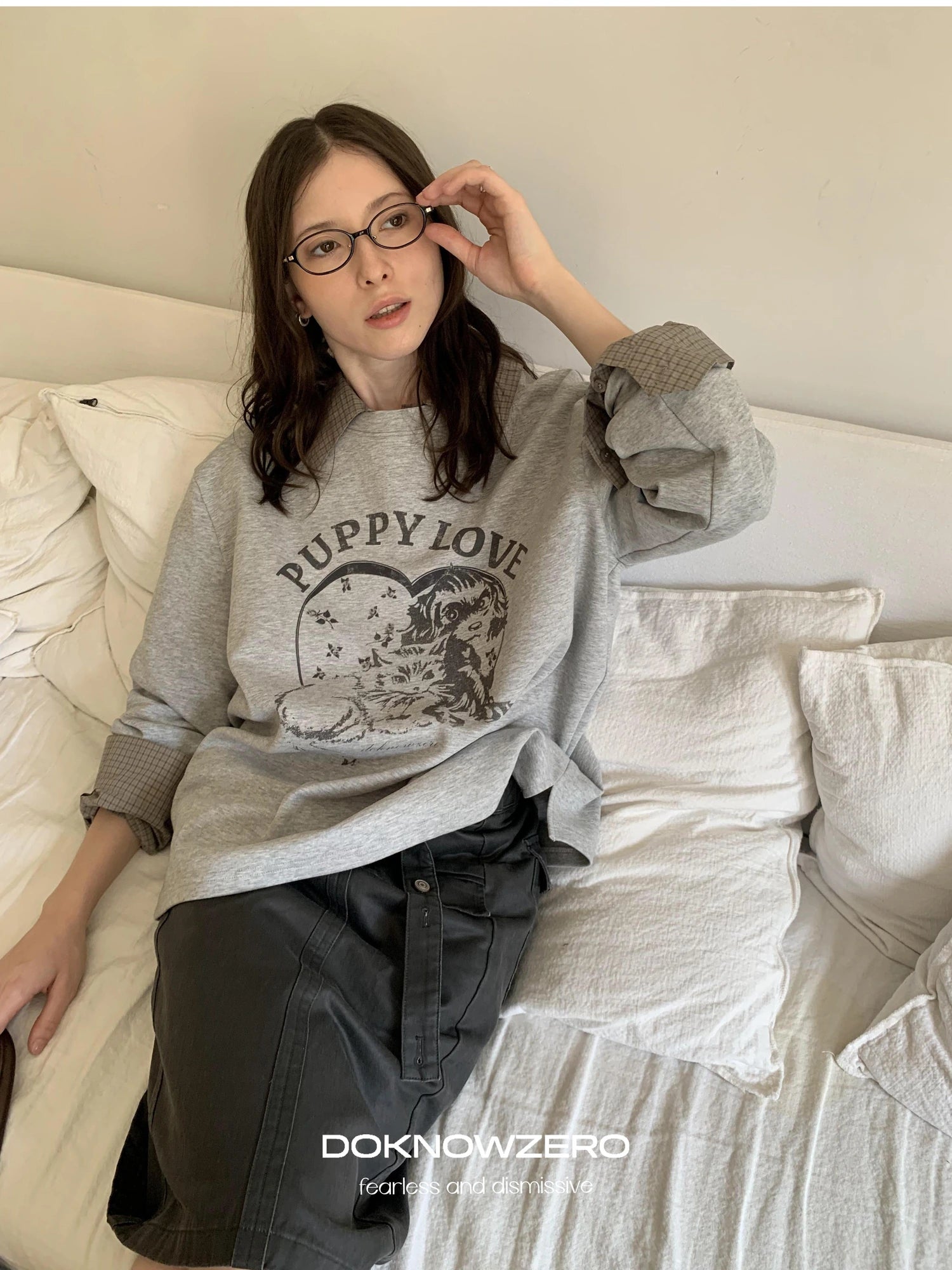 Gray Wax Dye Straight Denim Skirt