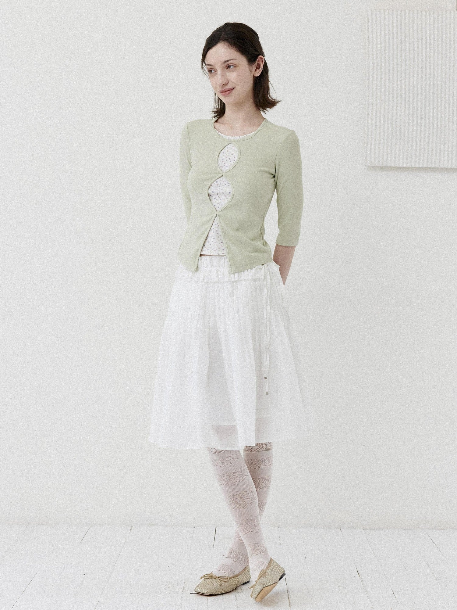 DKZ OFFICIAL Green Floral Cutout Knit Women&