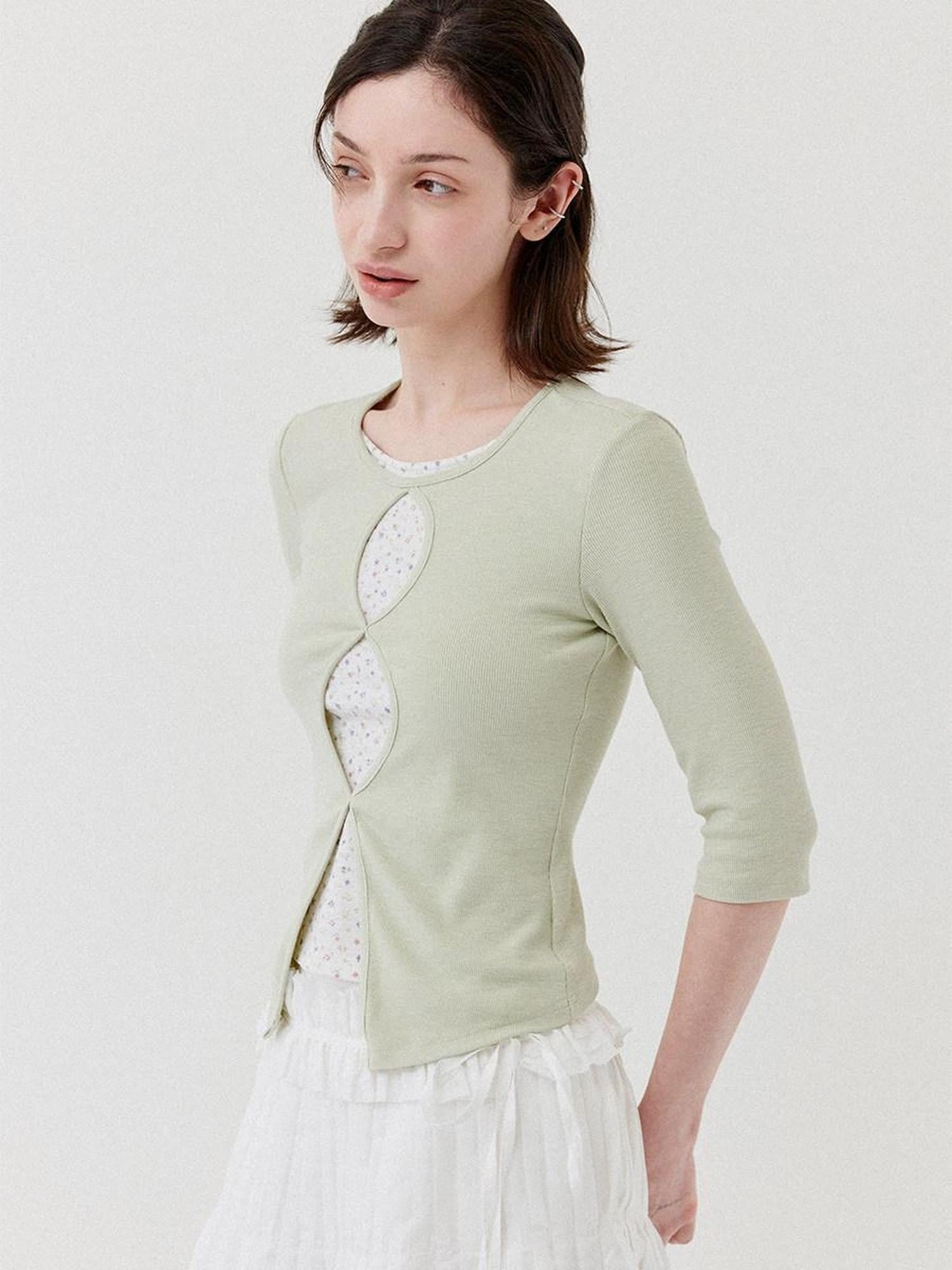 DKZ OFFICIAL Green Floral Cutout Knit Women&