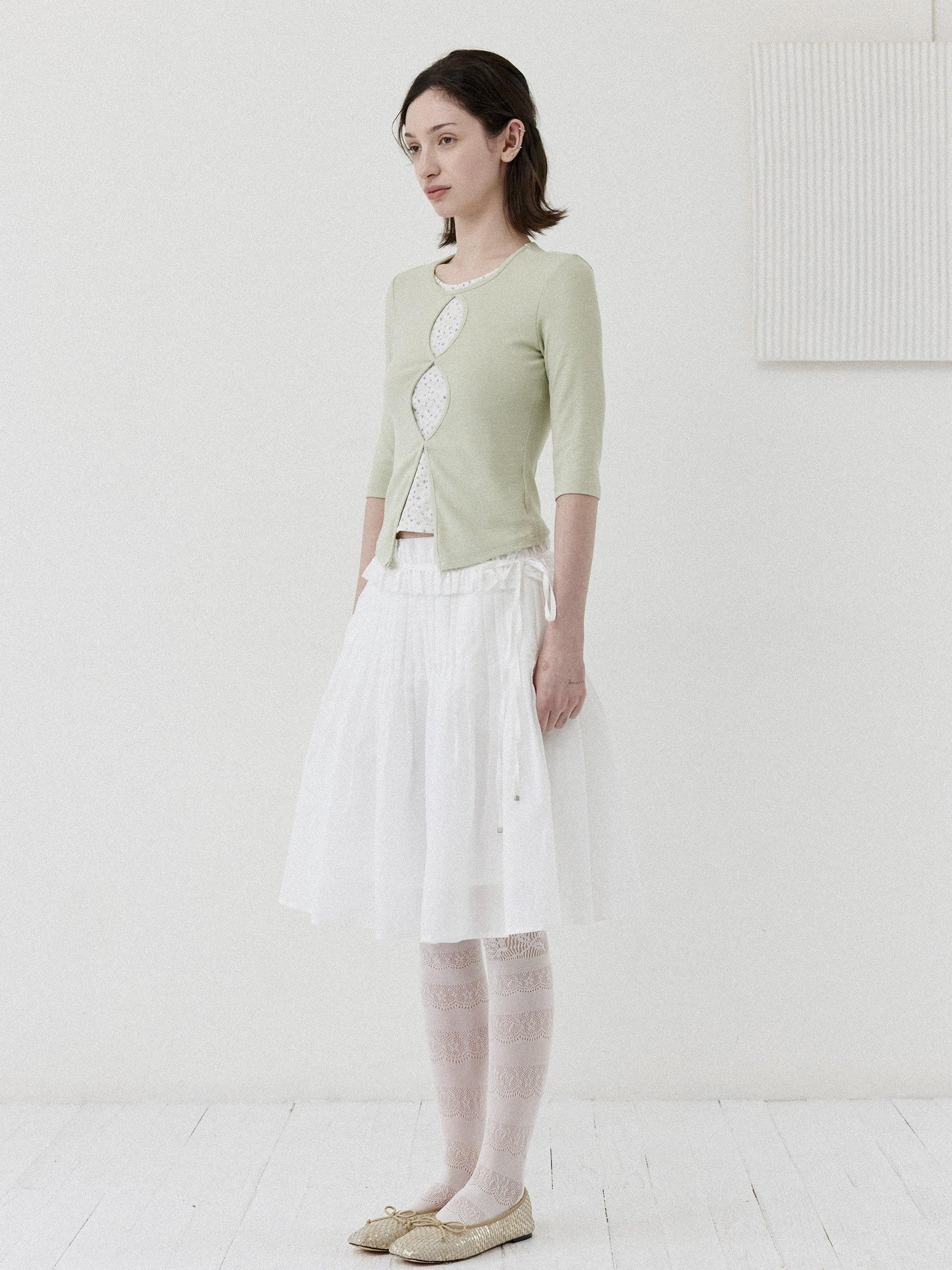 DKZ OFFICIAL Green Floral Cutout Knit Women&