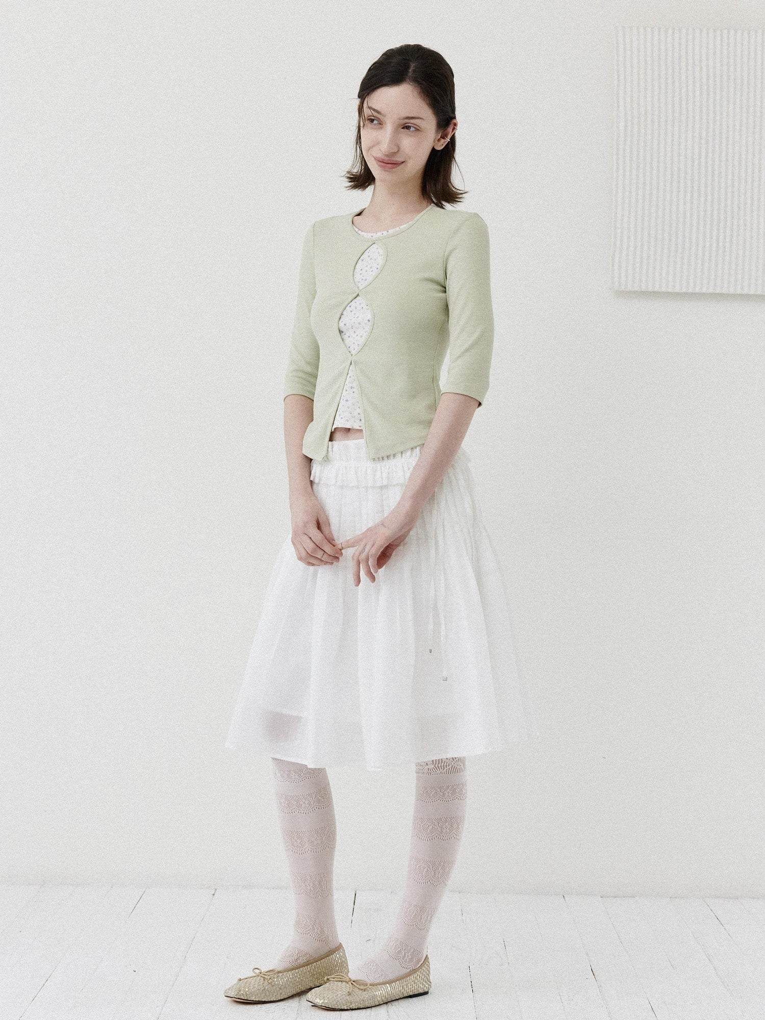 DKZ OFFICIAL Green Floral Cutout Knit Women&