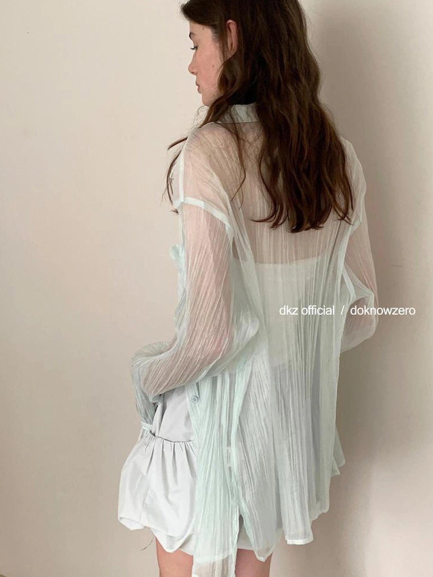DKZ OFFICIAL Green Sheer Pleated Oversized Shirt