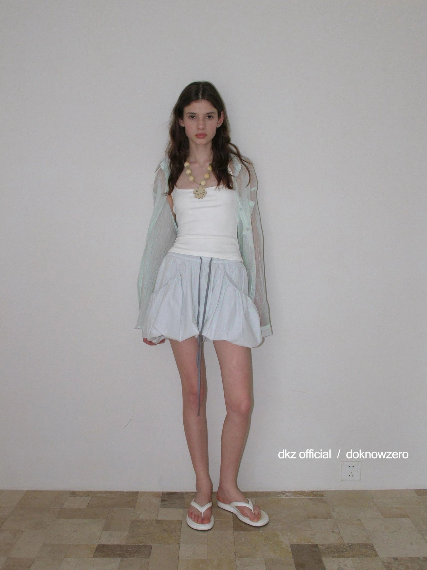 DKZ OFFICIAL Green Sheer Pleated Oversized Shirt