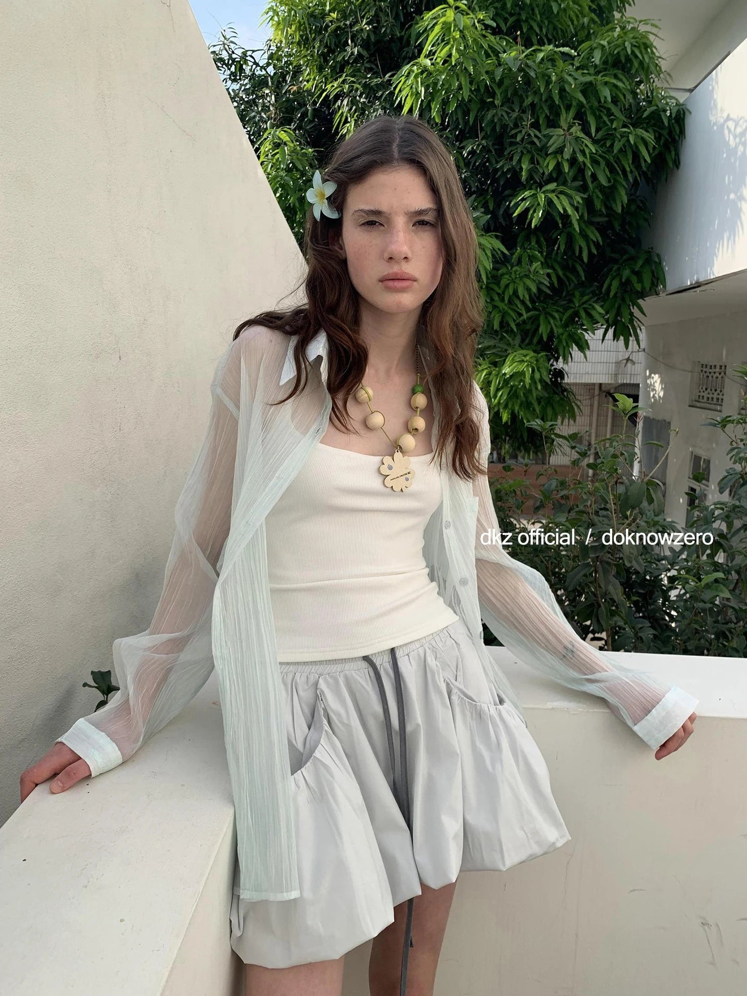 DKZ OFFICIAL Green Sheer Pleated Oversized Shirt