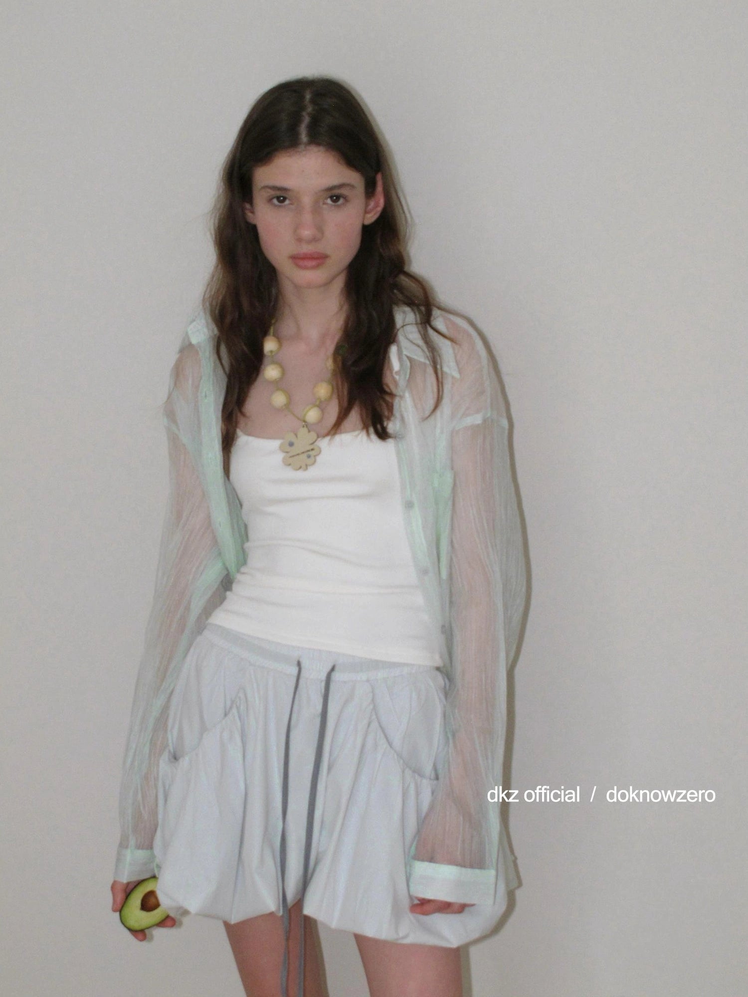 DKZ OFFICIAL Green Sheer Pleated Oversized Shirt