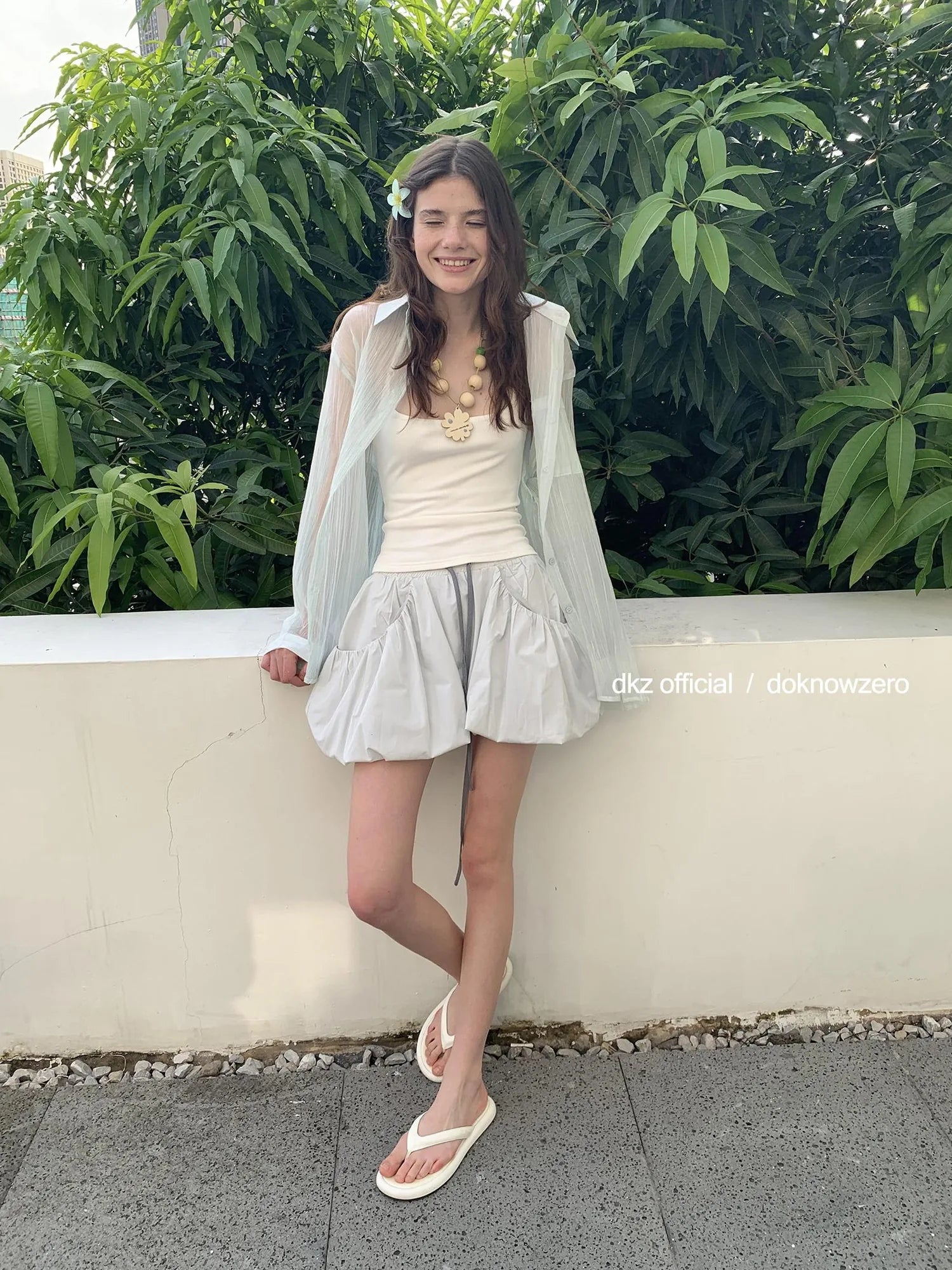 DKZ OFFICIAL Green Sheer Pleated Oversized Shirt