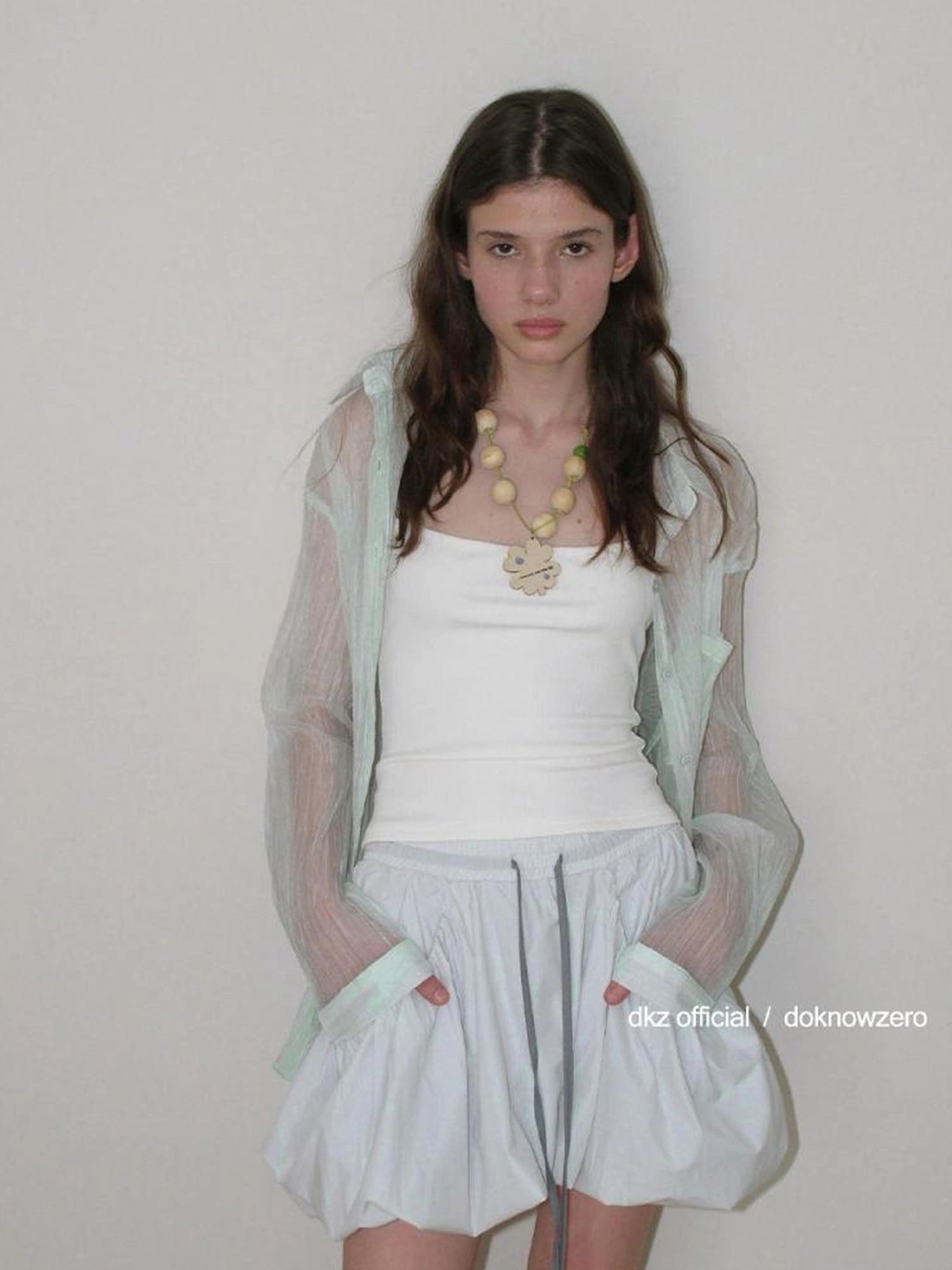 DKZ OFFICIAL Green Sheer Pleated Oversized Shirt