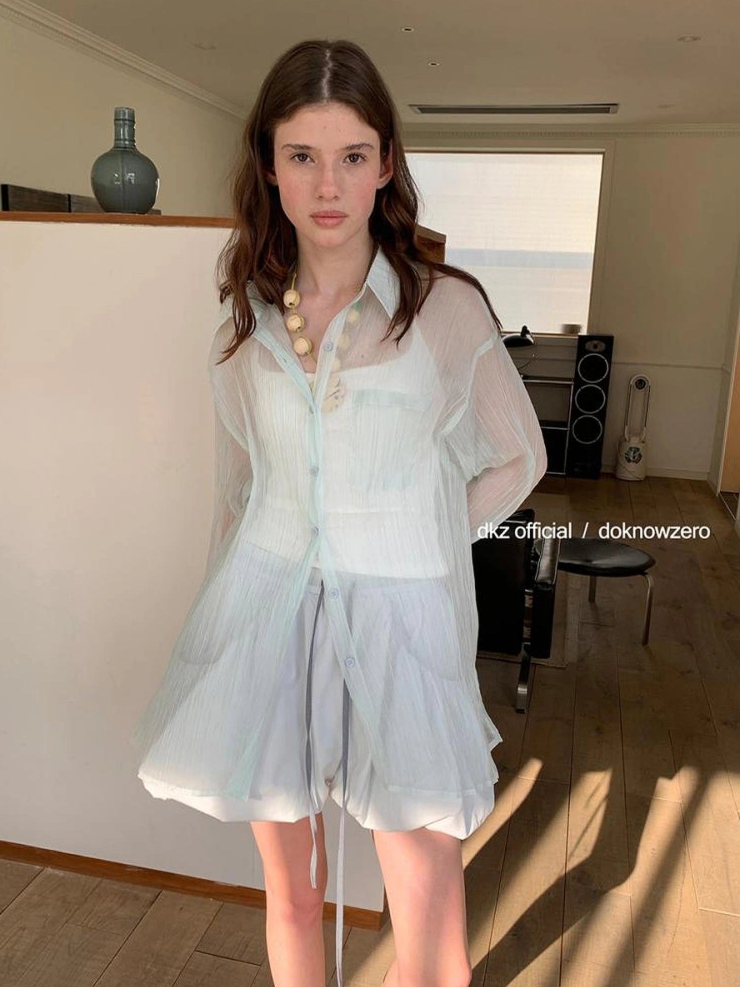 DKZ OFFICIAL Green Sheer Pleated Oversized Shirt