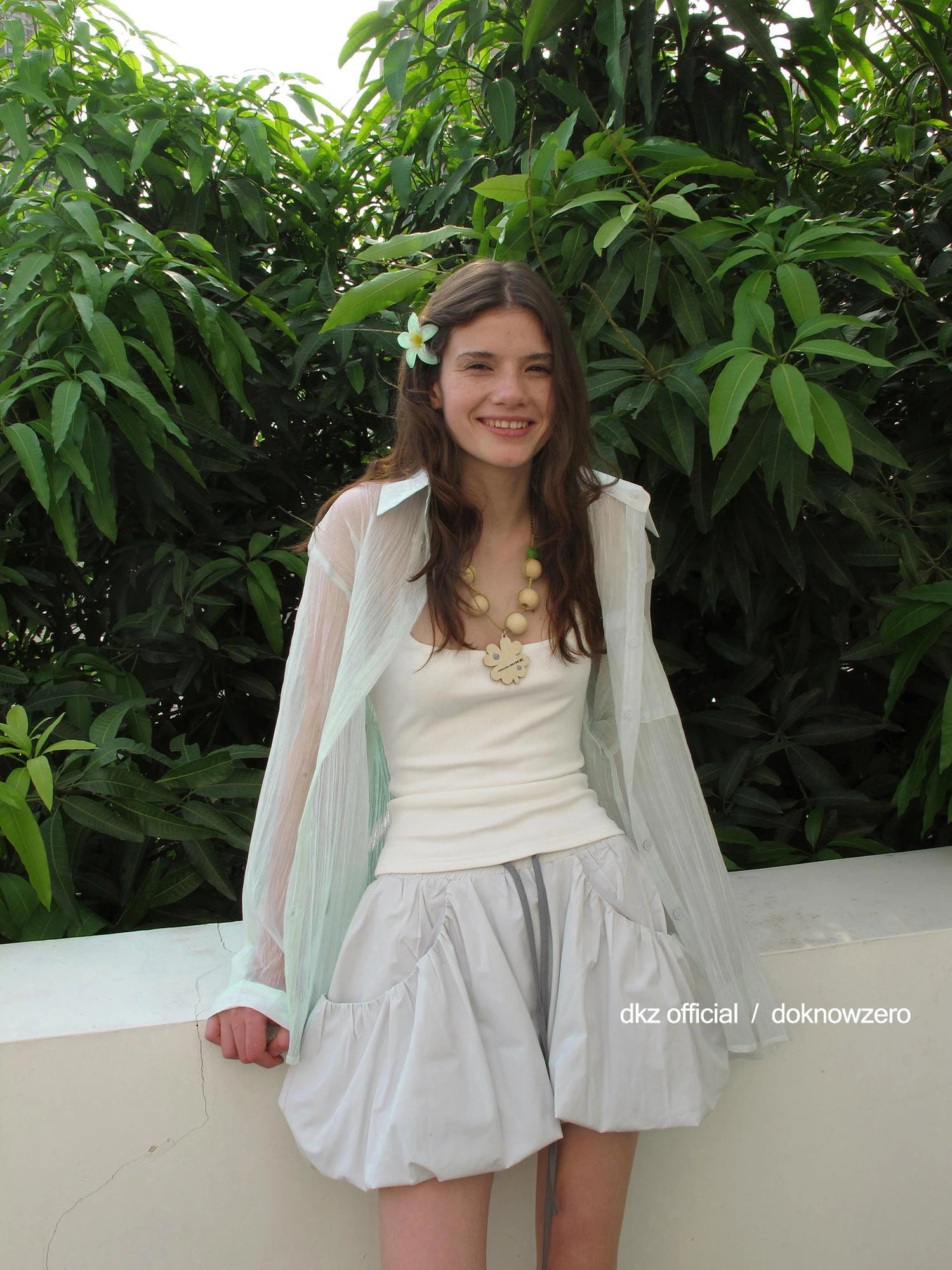 DKZ OFFICIAL Green Sheer Pleated Oversized Shirt