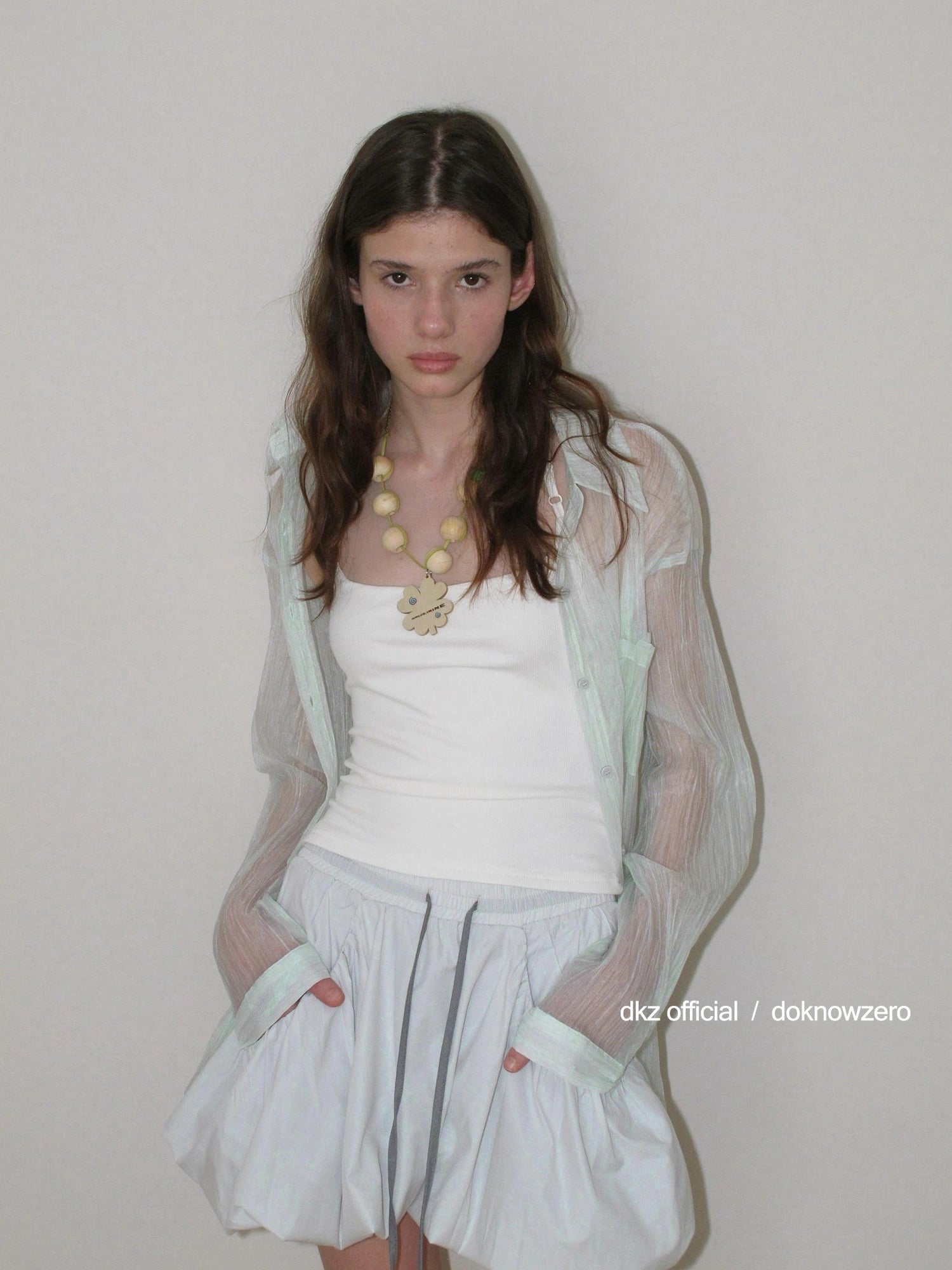 DKZ OFFICIAL Green Sheer Pleated Oversized Shirt