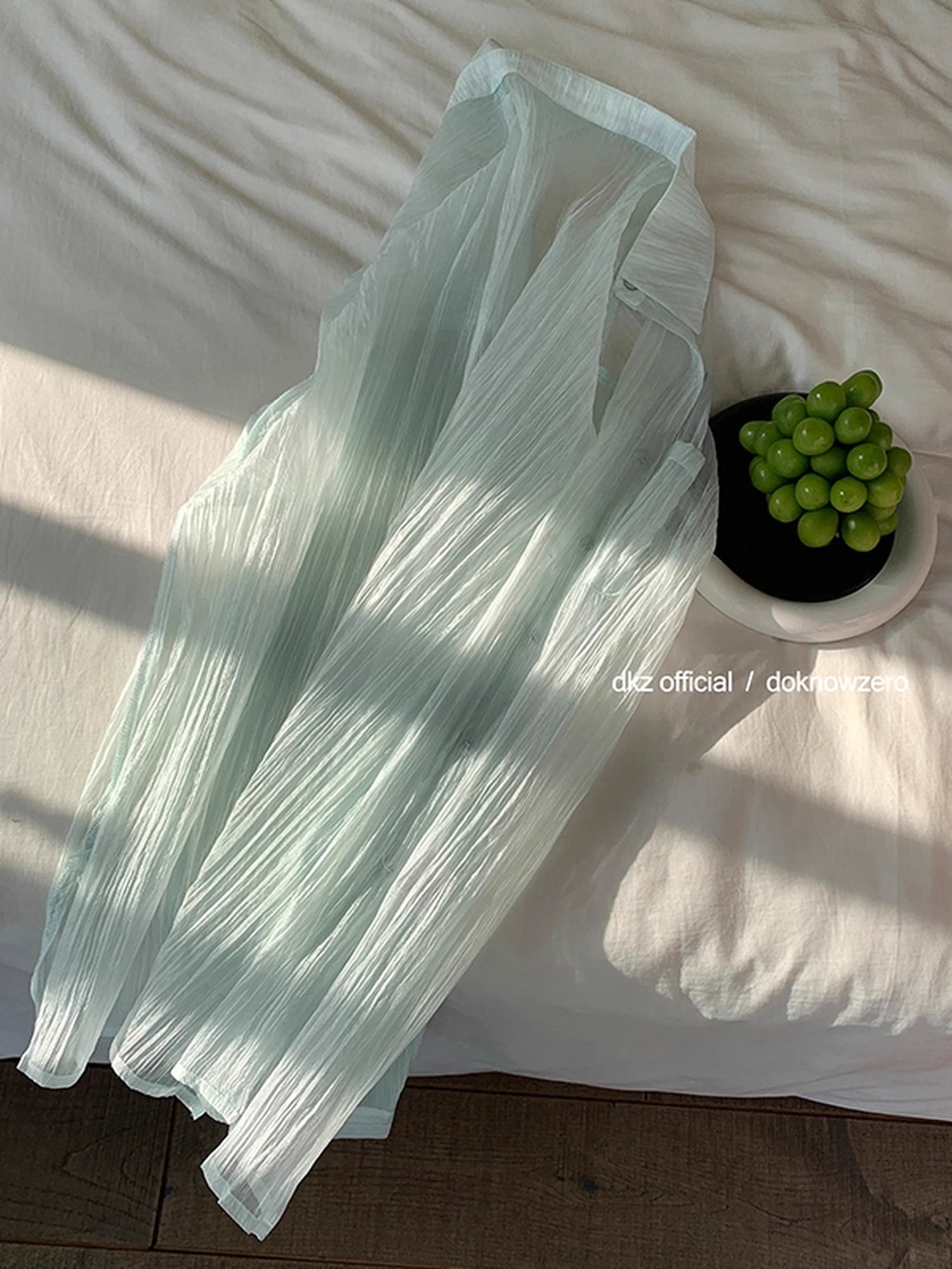 DKZ_OFFICIAL_Green_Sheer_Pleated_Oversized_Shirt_MISSTT