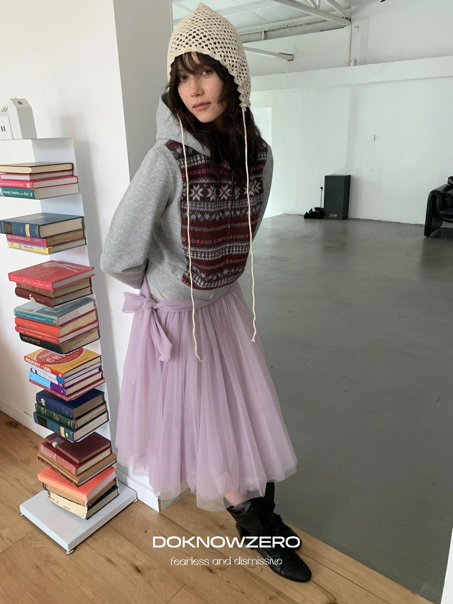 DKZ OFFICIAL Grey Fair Isle Print Sweatshirt Cardigan For Women