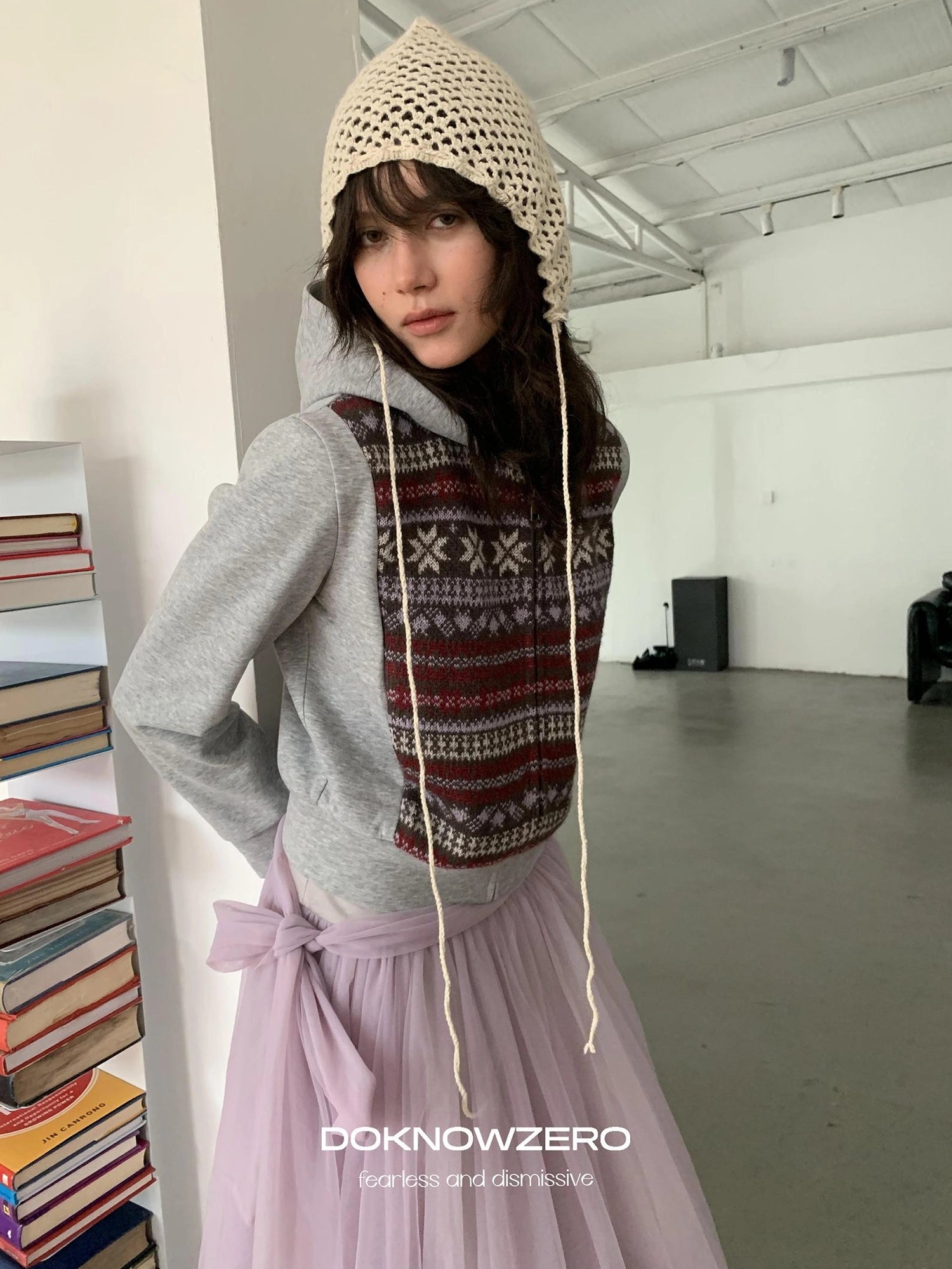 DKZ OFFICIAL Grey Fair Isle Print Sweatshirt Cardigan For Women