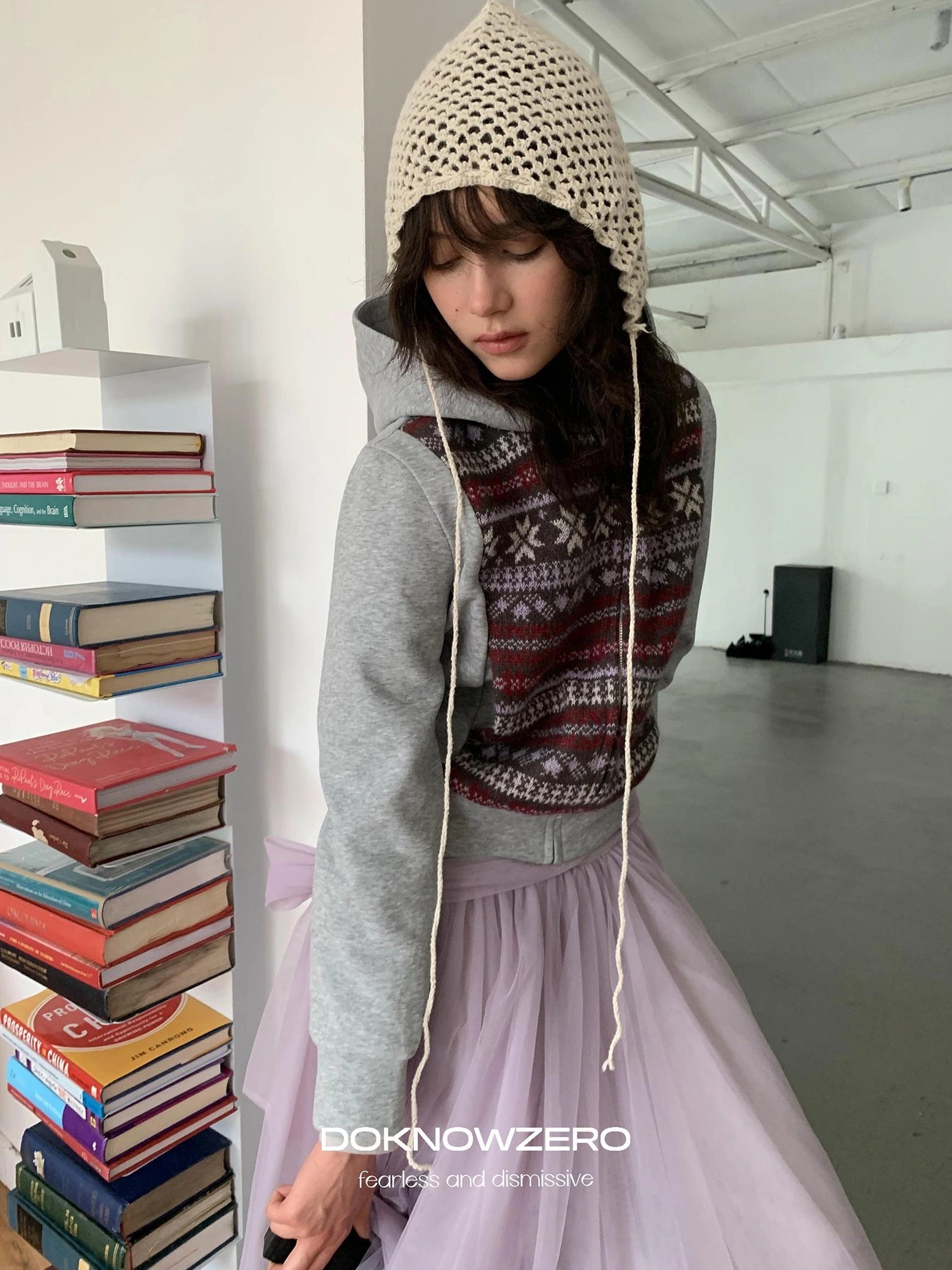 DKZ OFFICIAL Grey Fair Isle Print Sweatshirt Cardigan For Women