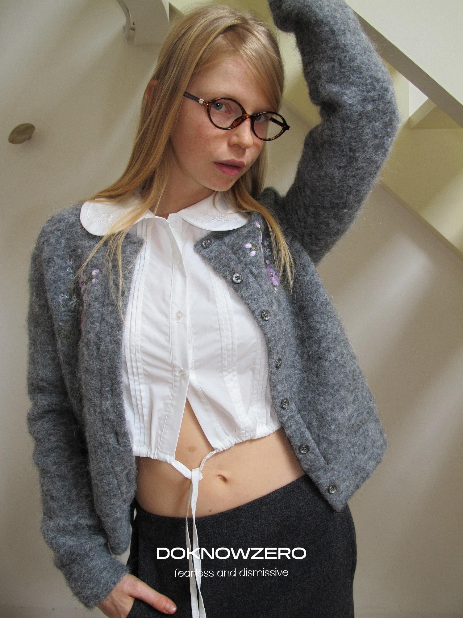 DKZ OFFICIAL Grey Jacquard Embroidered Printed Women&
