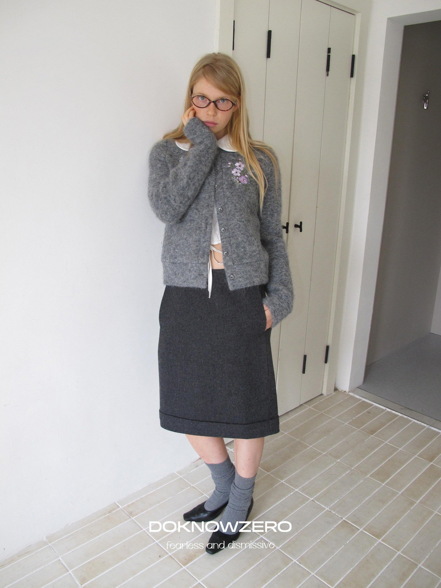 DKZ OFFICIAL Grey Jacquard Embroidered Printed Women&