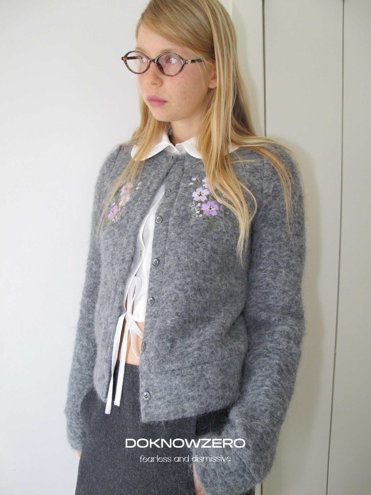 DKZ OFFICIAL Grey Jacquard Embroidered Printed Women&