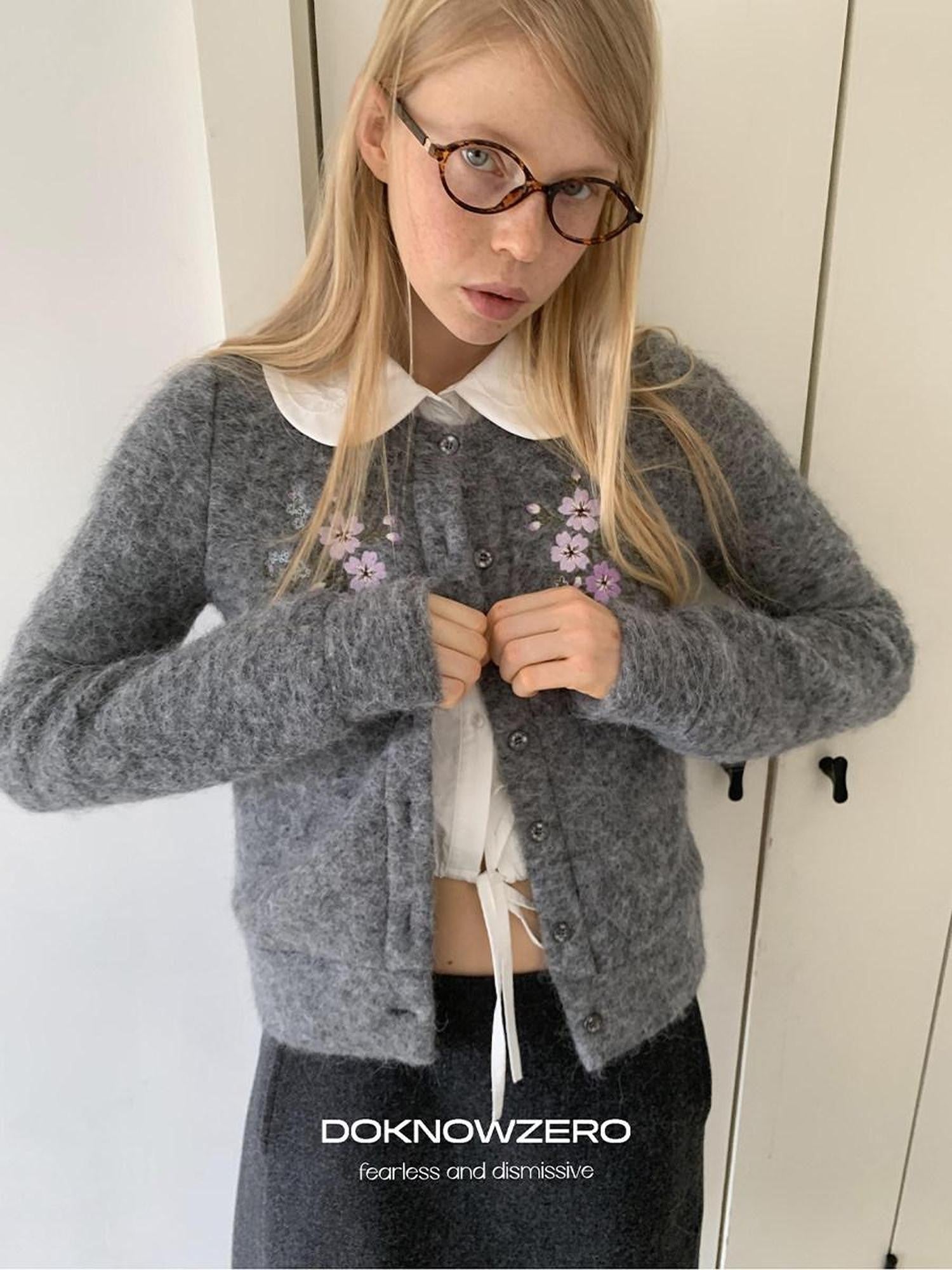 DKZ OFFICIAL Grey Jacquard Embroidered Printed Women&