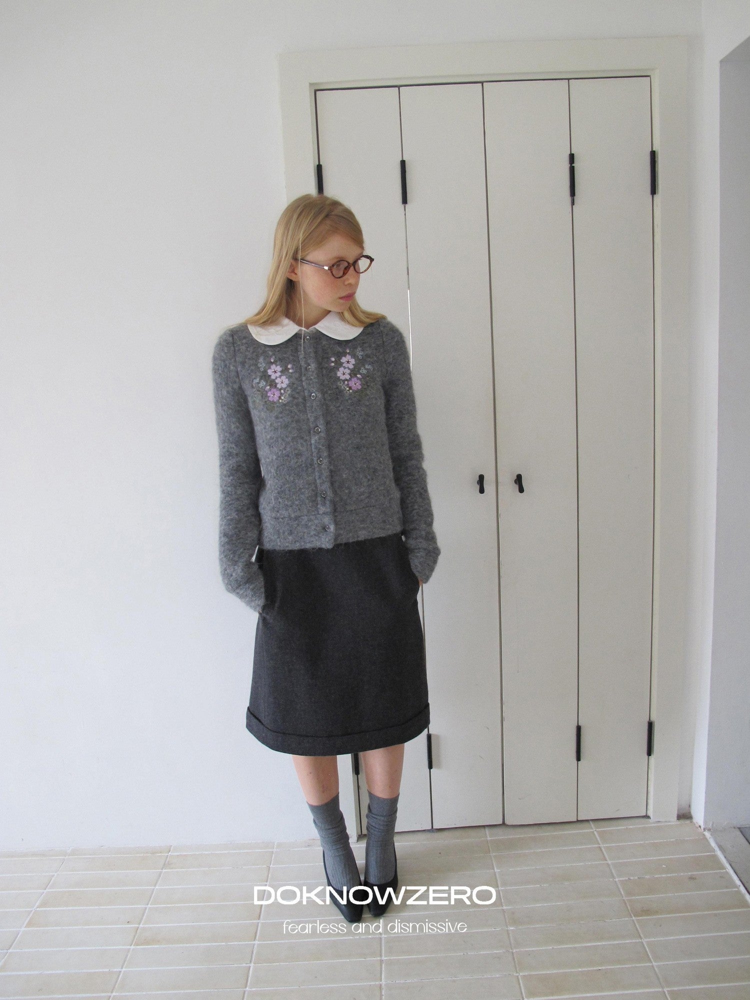 DKZ OFFICIAL Grey Jacquard Embroidered Printed Women&
