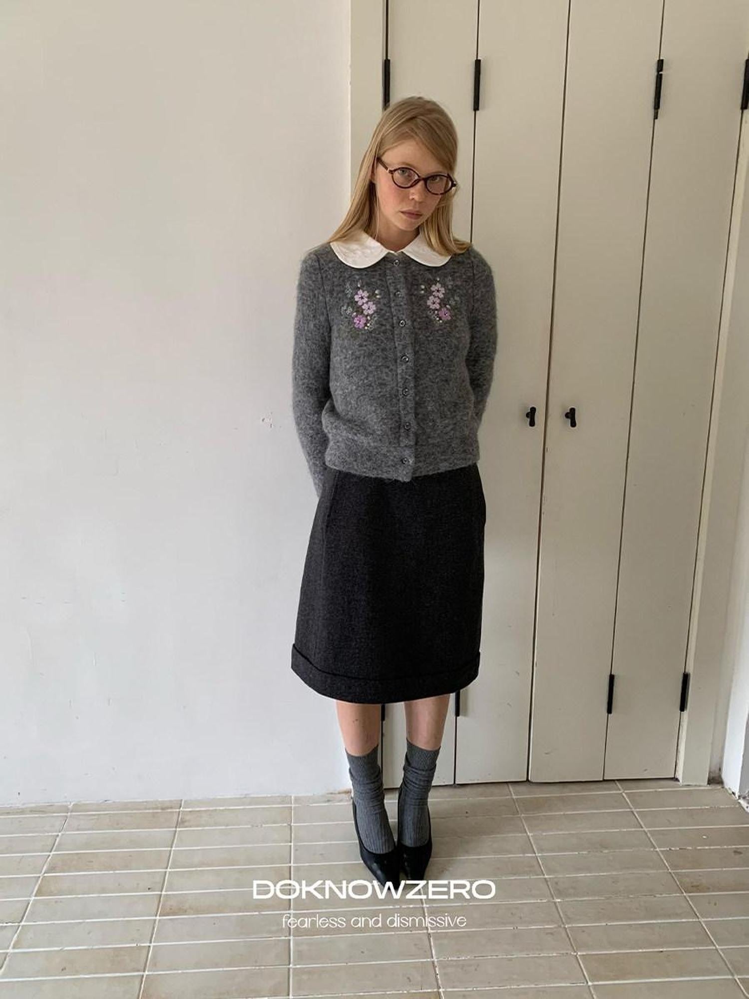 DKZ OFFICIAL Grey Jacquard Embroidered Printed Women&