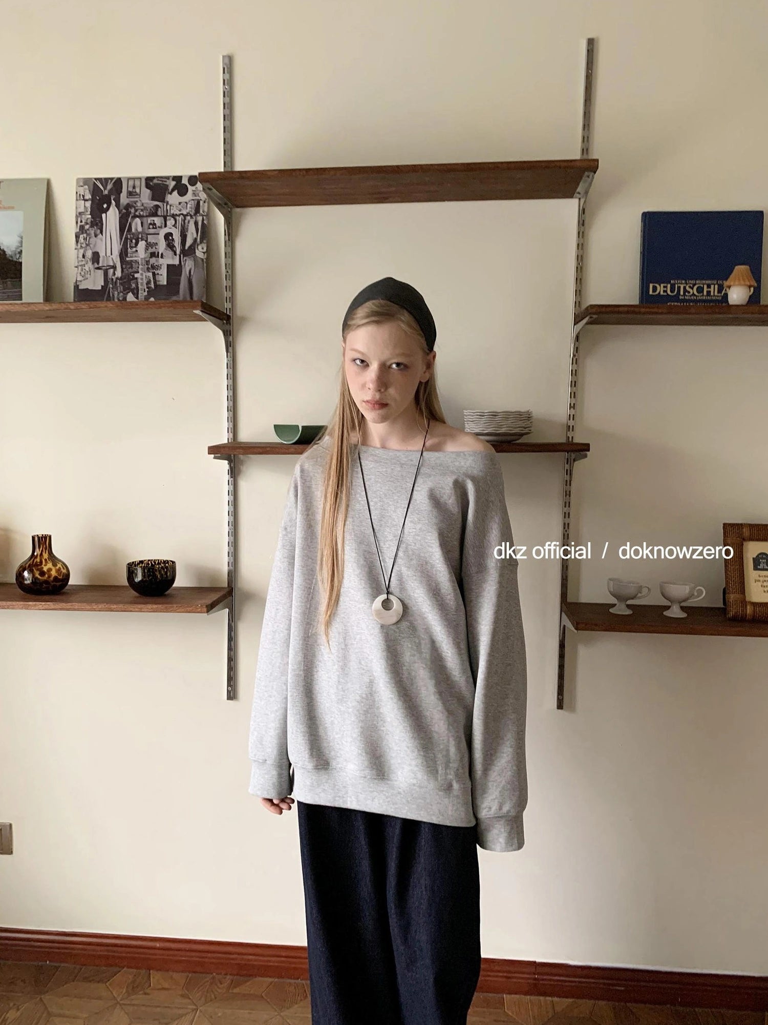DKZ OFFICIAL Grey Off Shoulder Sweatshirt For Women Basic Fall Casual Top