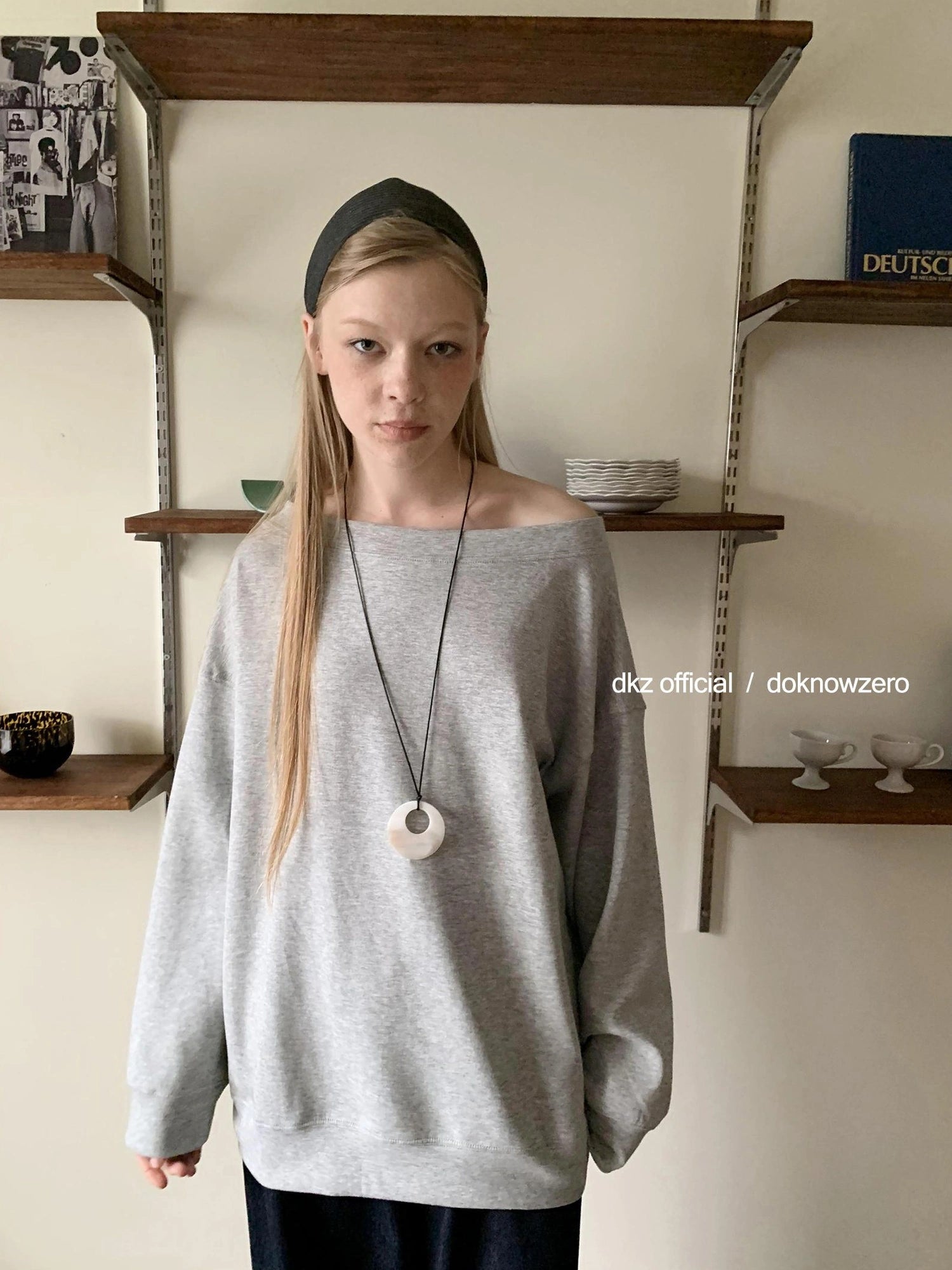 DKZ OFFICIAL Grey Off Shoulder Sweatshirt For Women Basic Fall Casual Top