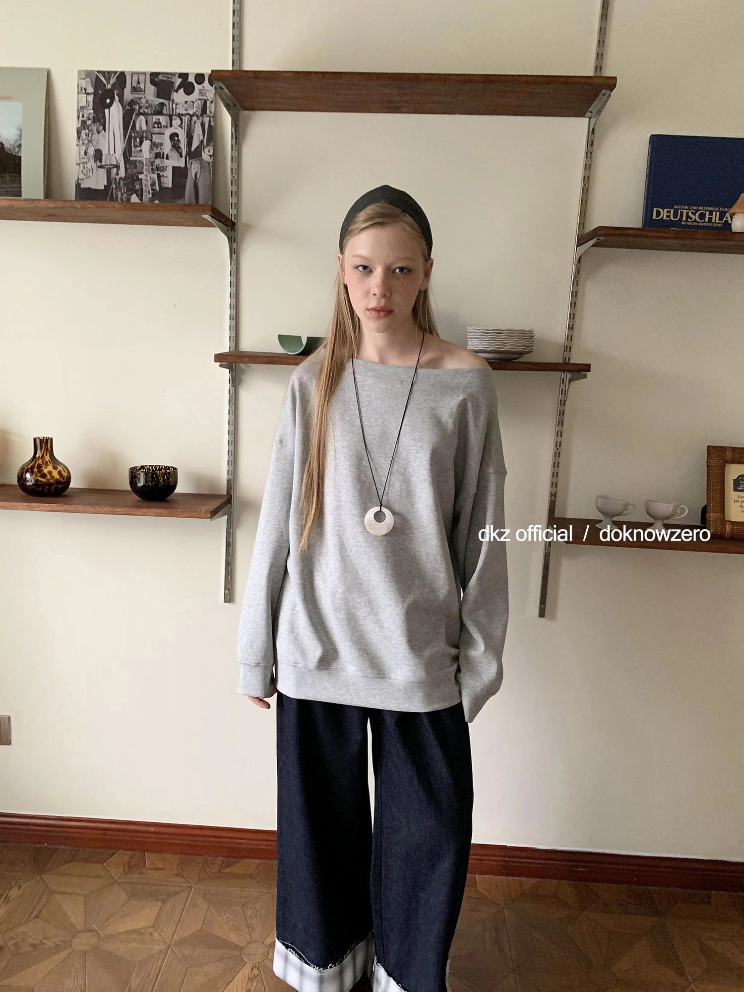 DKZ OFFICIAL Grey Off Shoulder Sweatshirt For Women Basic Fall Casual Top