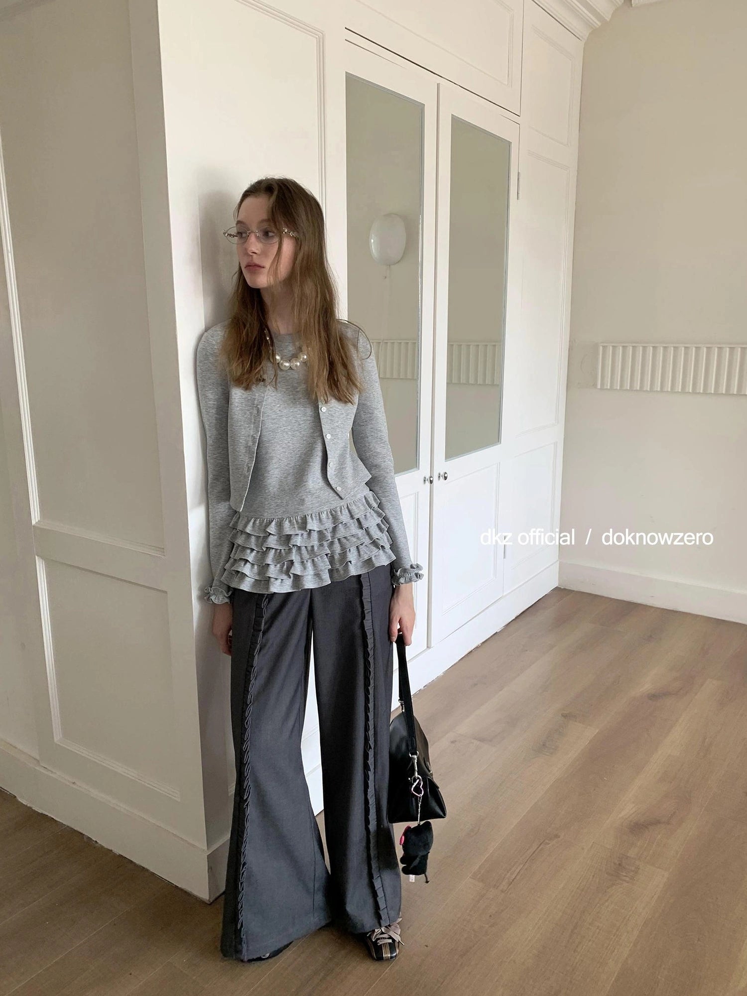 DKZ OFFICIAL Grey Peplum Hem Knit Cardigan Top For Women