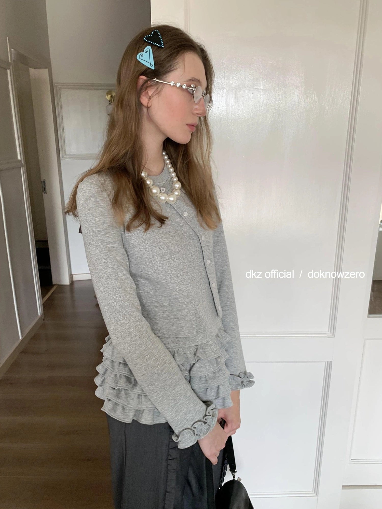 DKZ OFFICIAL Grey Peplum Hem Knit Cardigan Top For Women