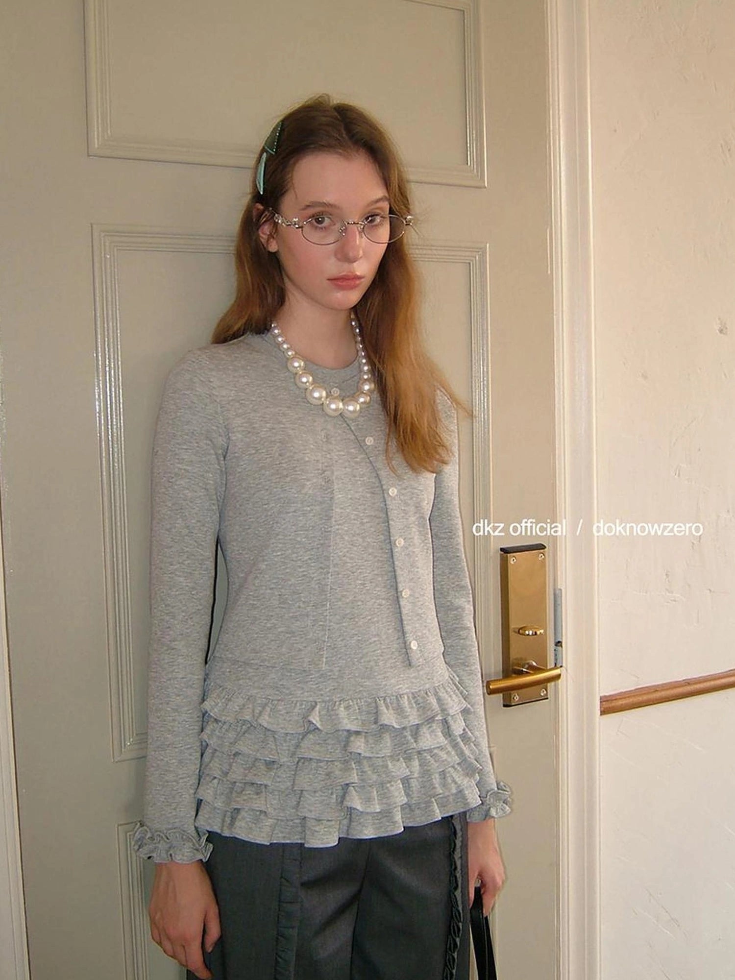 DKZ OFFICIAL Grey Peplum Hem Knit Cardigan Top For Women