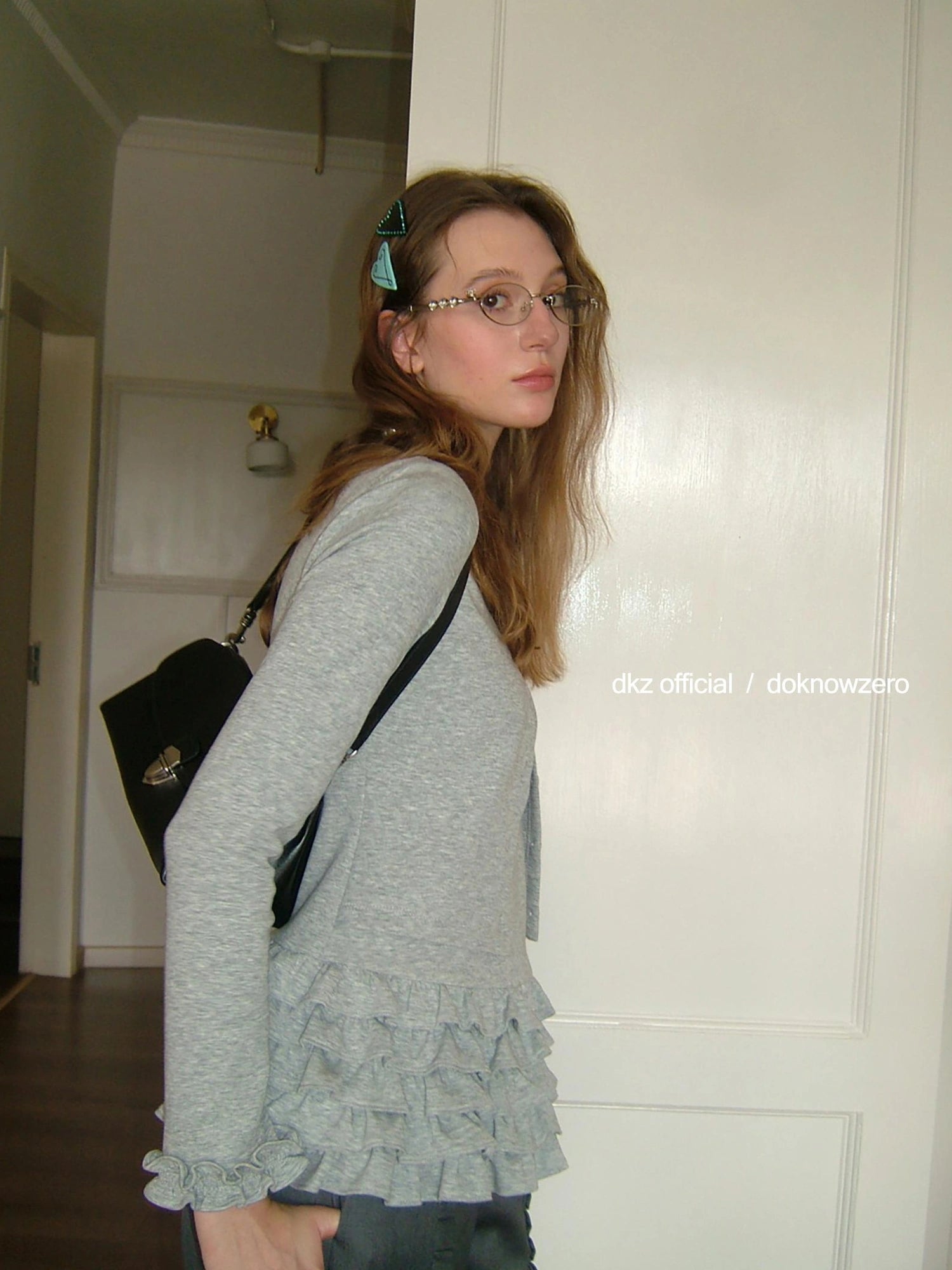 DKZ OFFICIAL Grey Peplum Hem Knit Cardigan Top For Women