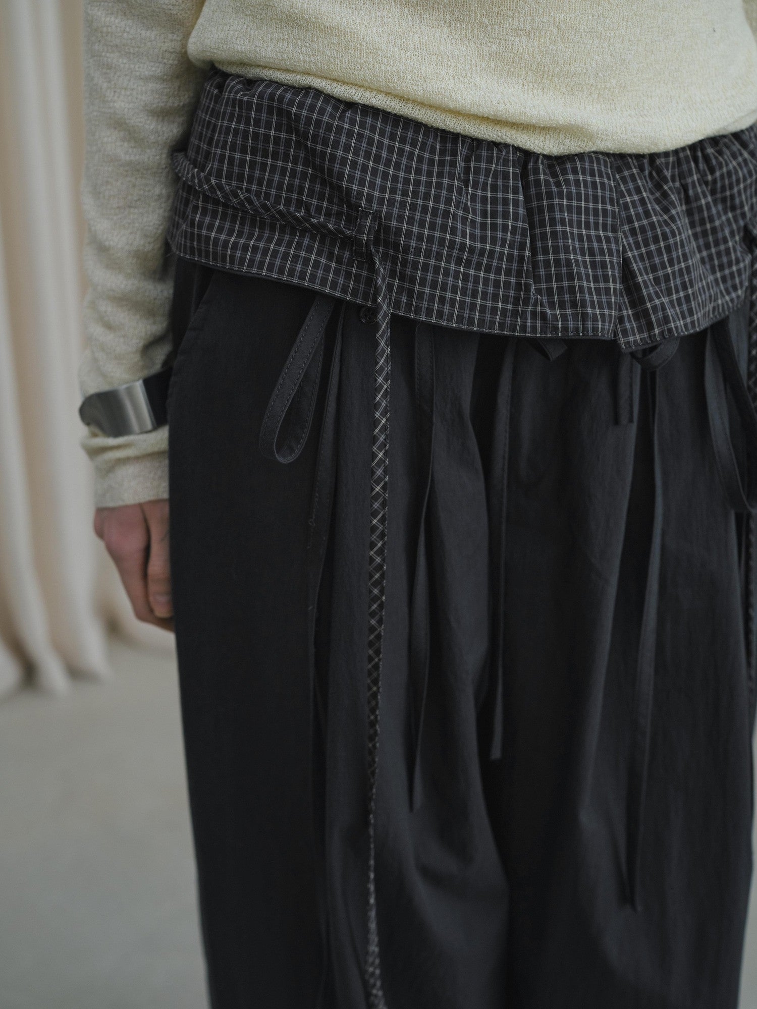 DKZ OFFICIAL Grey Plaid Spliced Foldover Waist Relaxed Women&