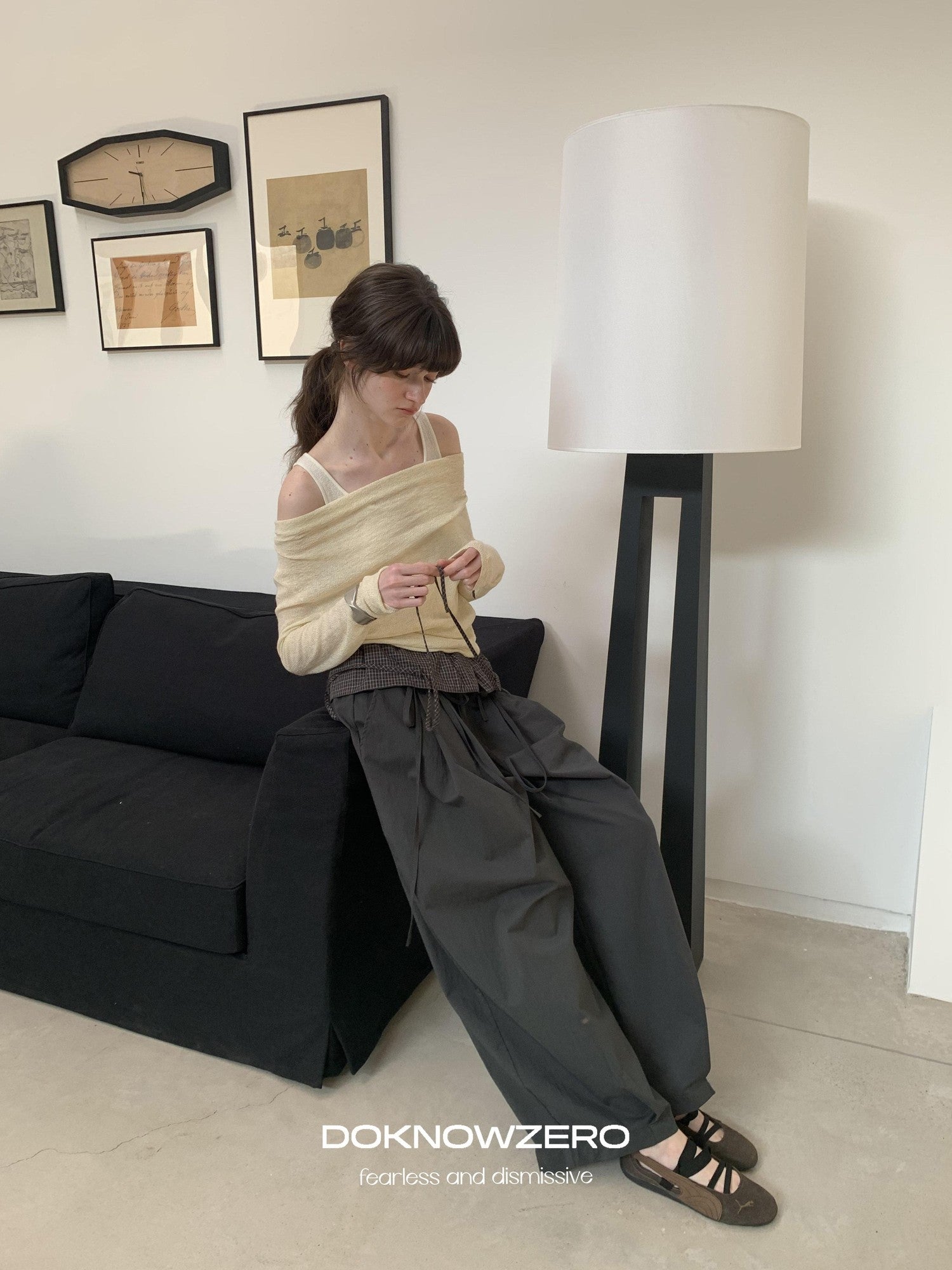 DKZ OFFICIAL Grey Plaid Spliced Foldover Waist Relaxed Women&