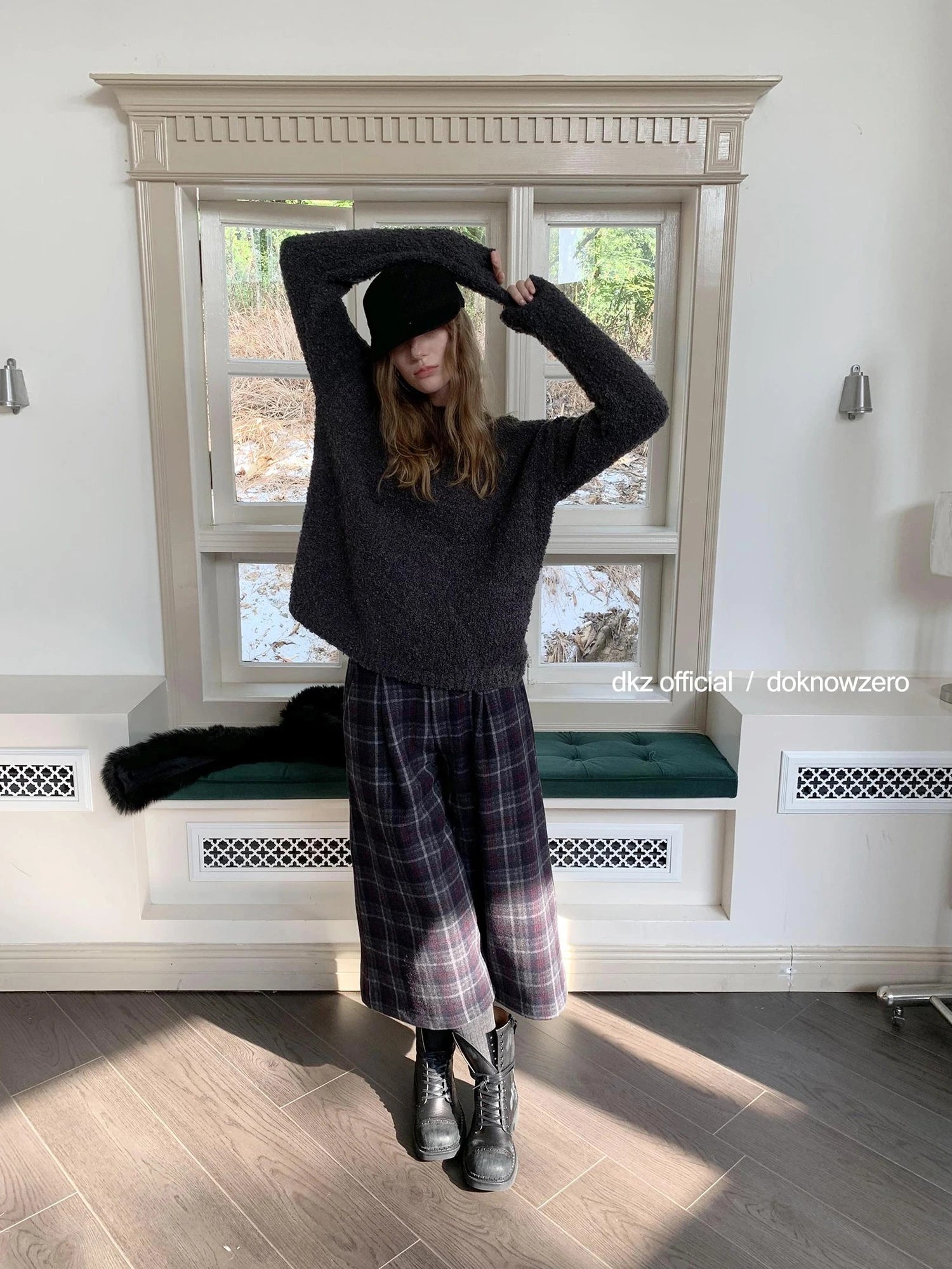 DKZ OFFICIAL Grey Round Neck Knit Sweater Women Oversized Vintage Winter Top