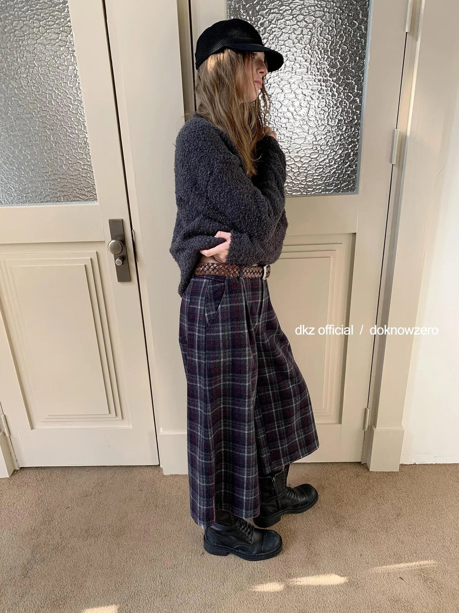 DKZ OFFICIAL Grey Round Neck Knit Sweater Women Oversized Vintage Winter Top