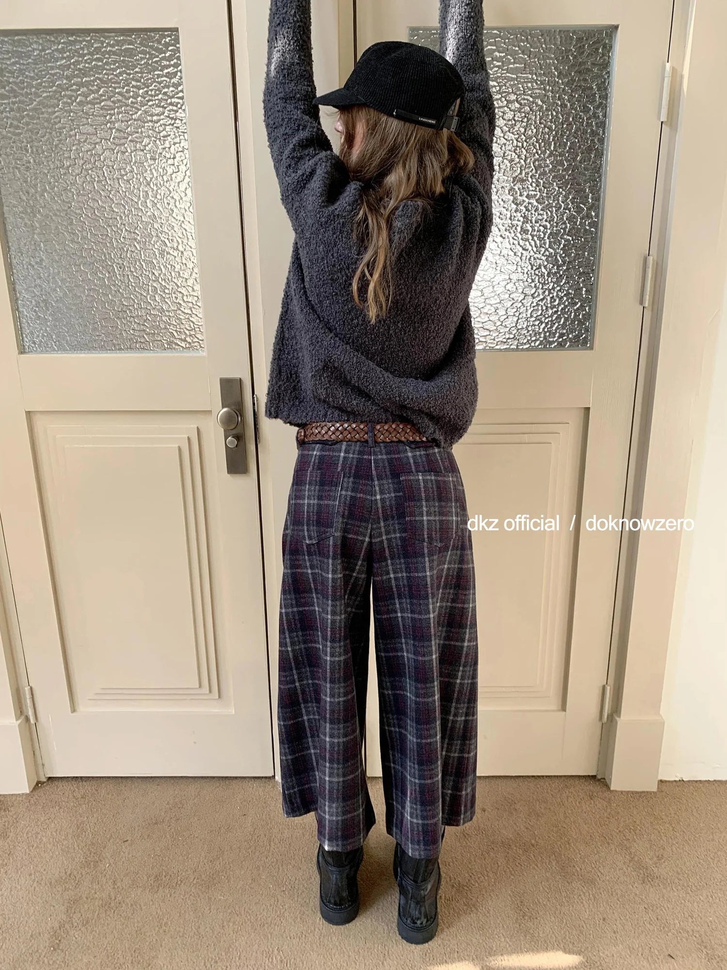 DKZ OFFICIAL Grey Round Neck Knit Sweater Women Oversized Vintage Winter Top