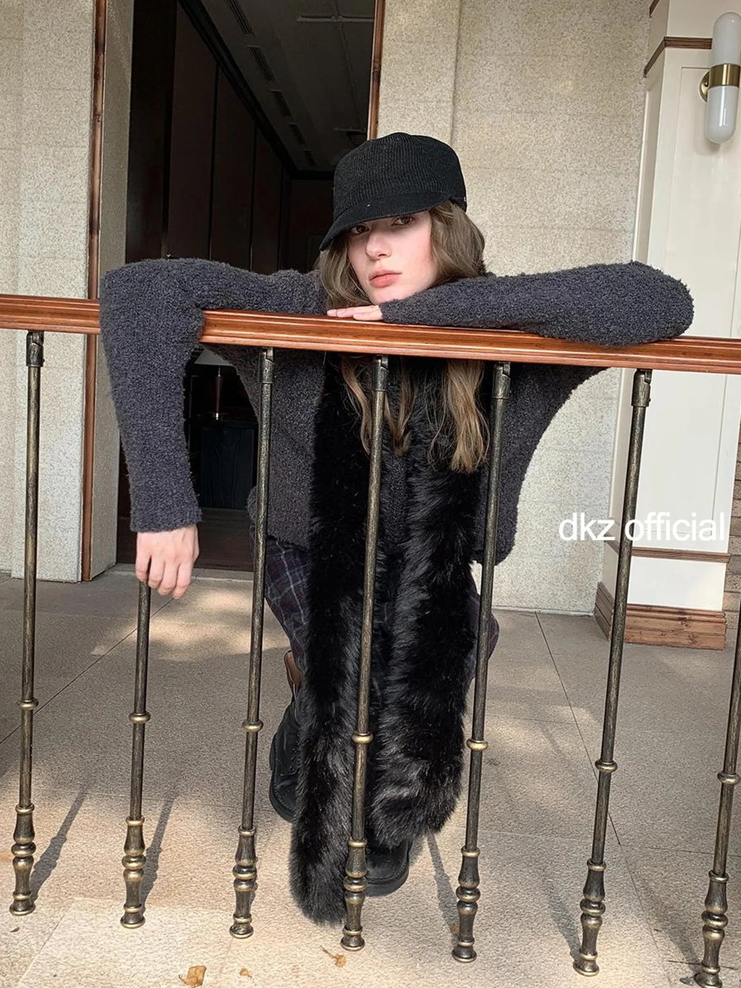 DKZ OFFICIAL Grey Round Neck Knit Sweater Women Oversized Vintage Winter Top