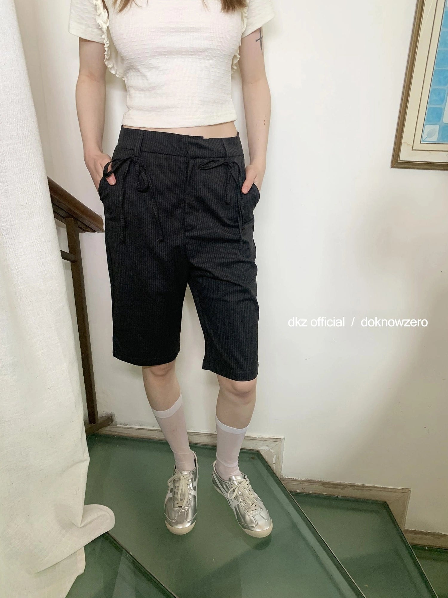 DKZ OFFICIAL Grey Stripe Five Pocket Women S Casual Summer Trousers