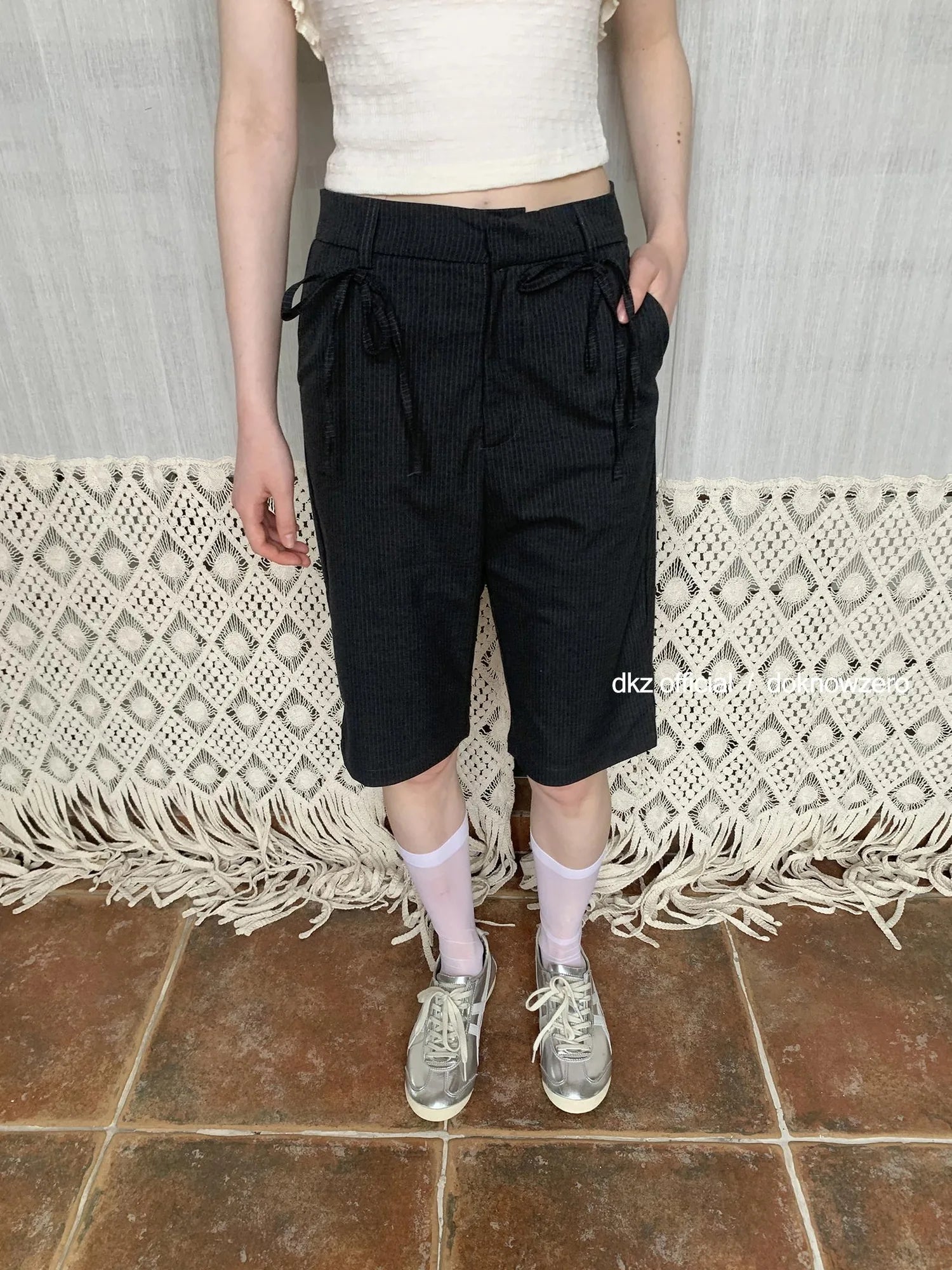 DKZ OFFICIAL Grey Stripe Five Pocket Women S Casual Summer Trousers