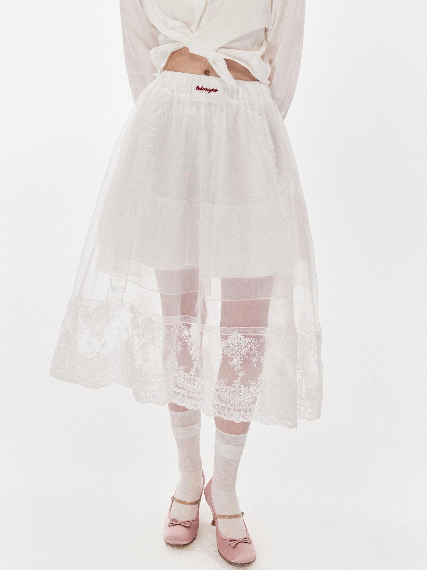 DKZ OFFICIAL Heavy Embroidered Lace Sheer Mesh Skirt