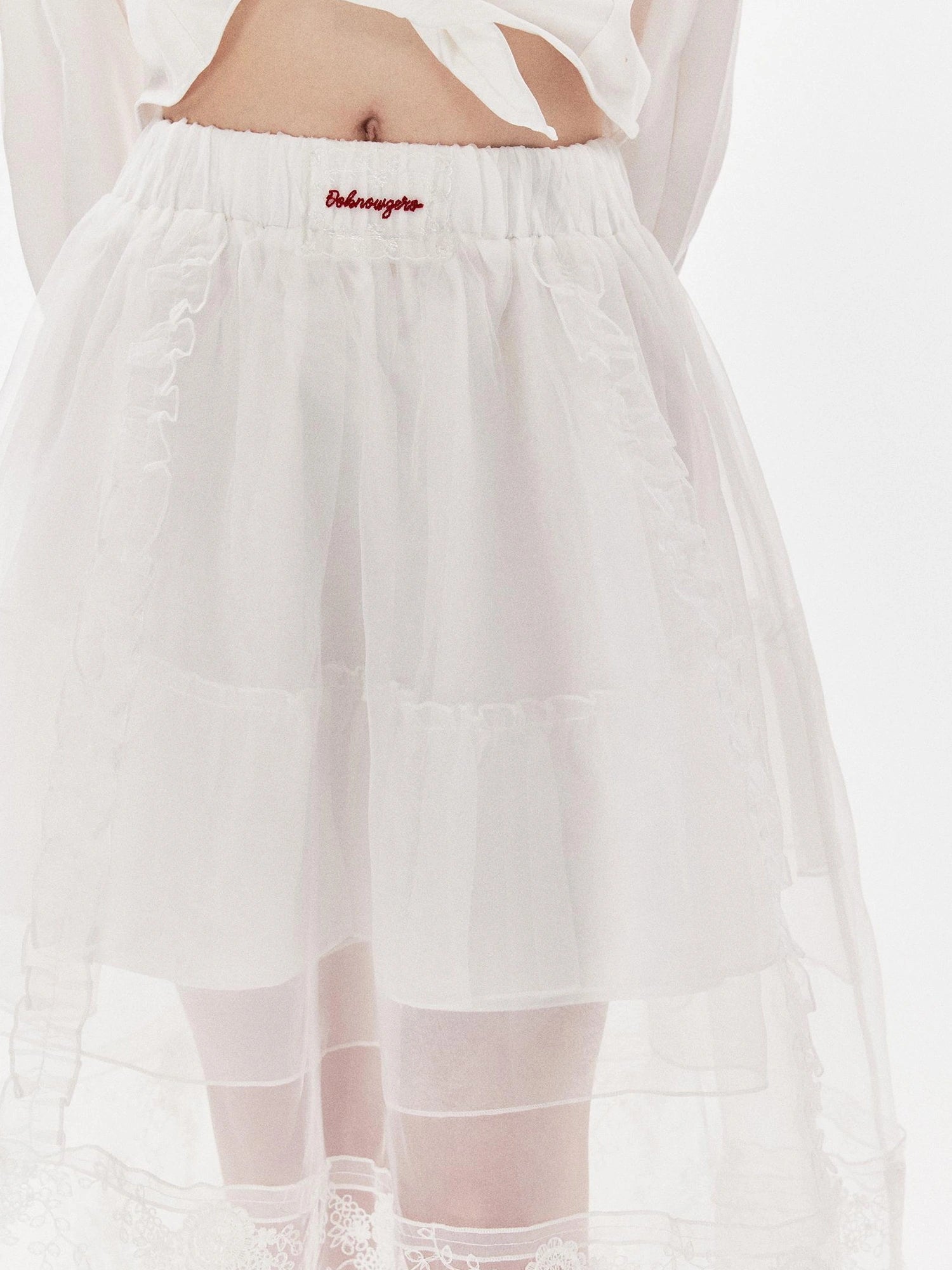 DKZ OFFICIAL Heavy Embroidered Lace Sheer Mesh Skirt