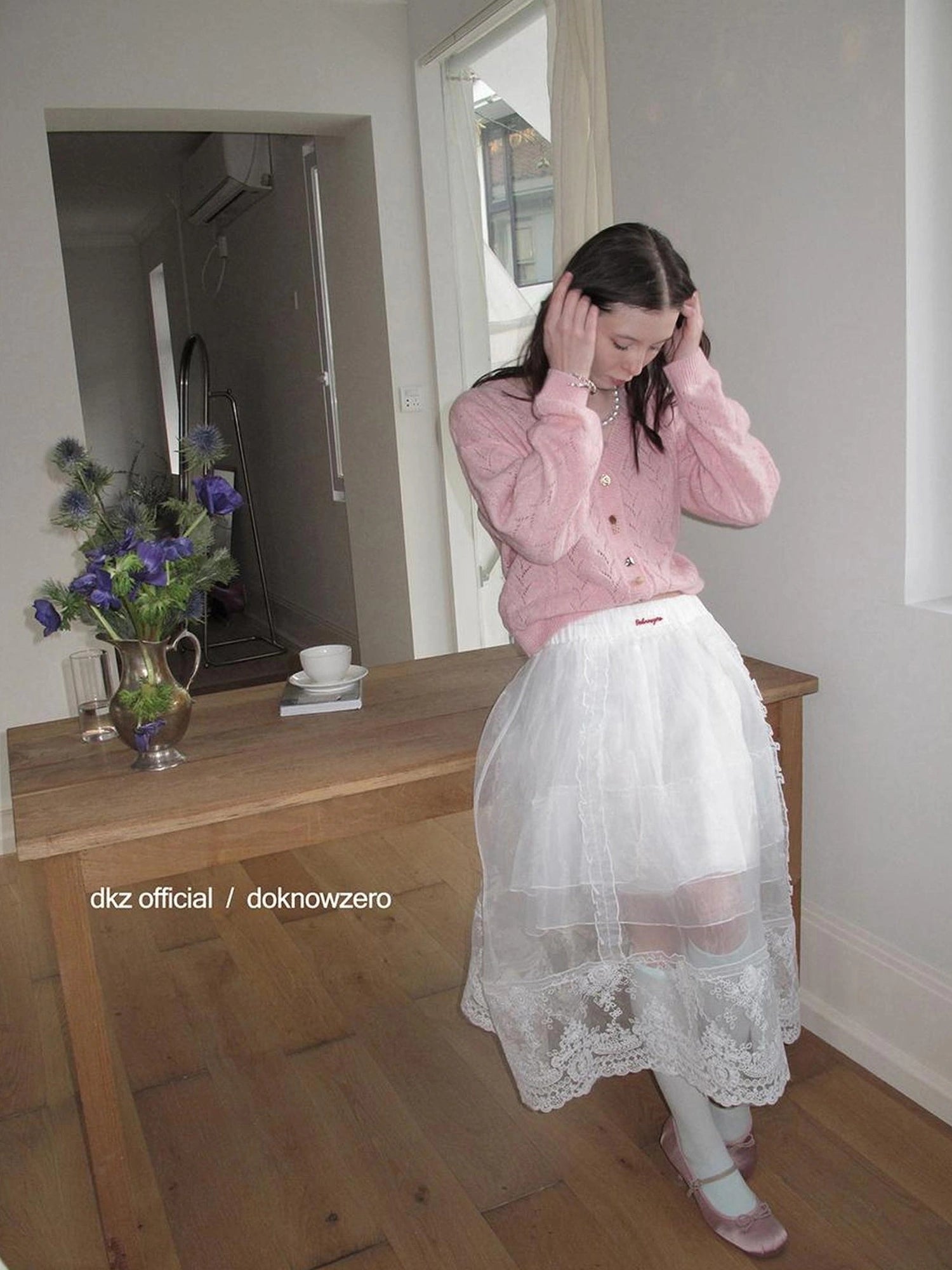 DKZ OFFICIAL Heavy Embroidered Lace Sheer Mesh Skirt