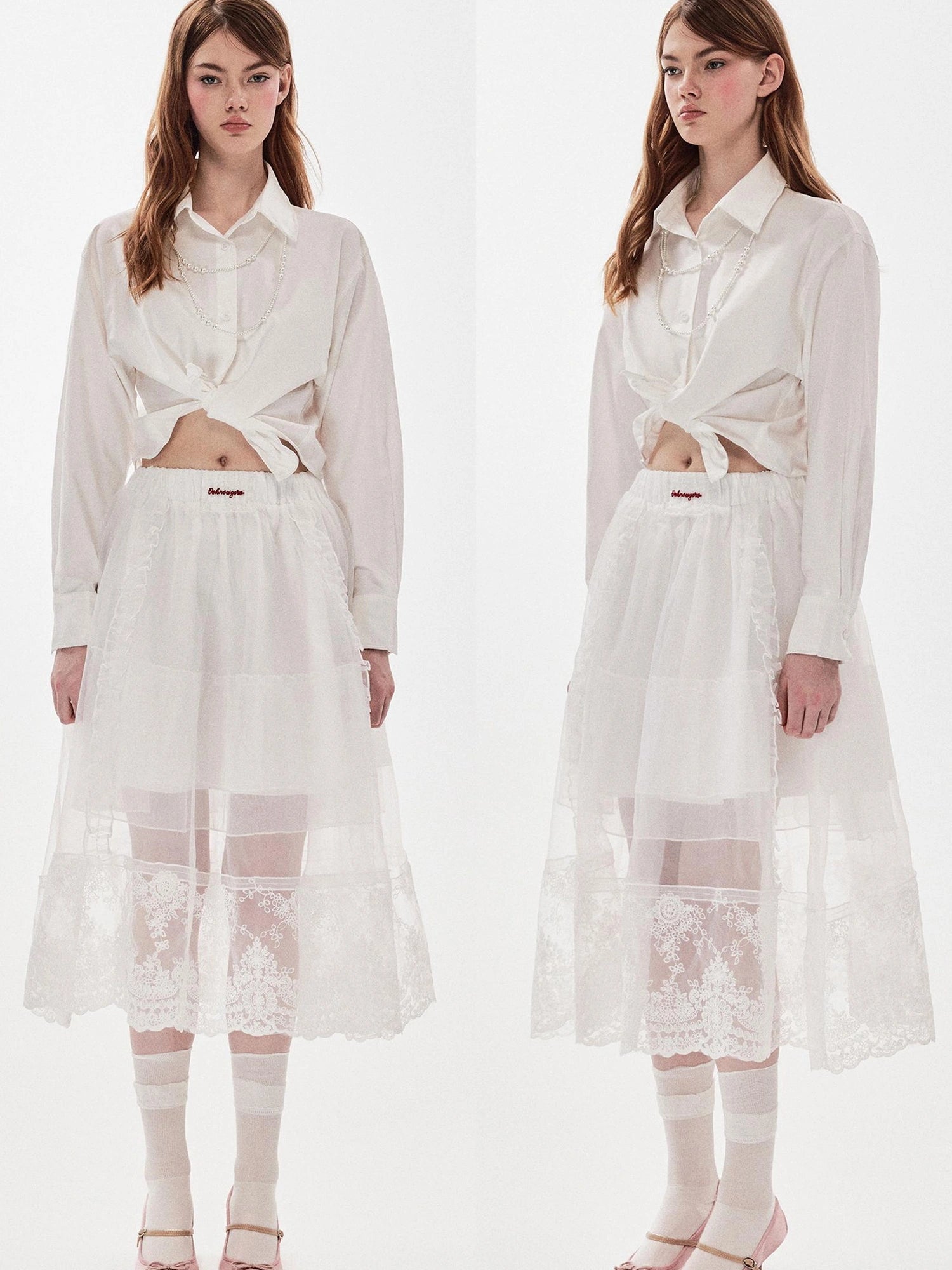 DKZ OFFICIAL Heavy Embroidered Lace Sheer Mesh Skirt