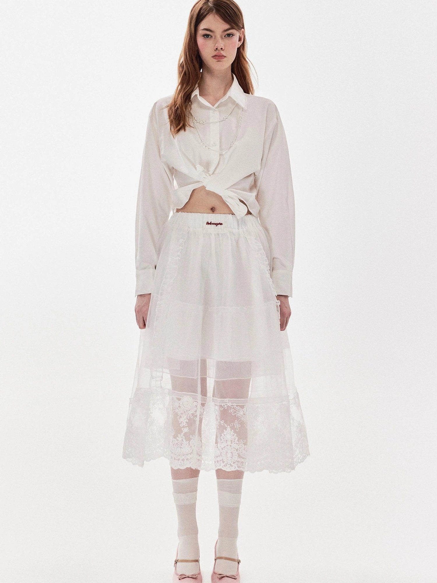 DKZ OFFICIAL Heavy Embroidered Lace Sheer Mesh Skirt