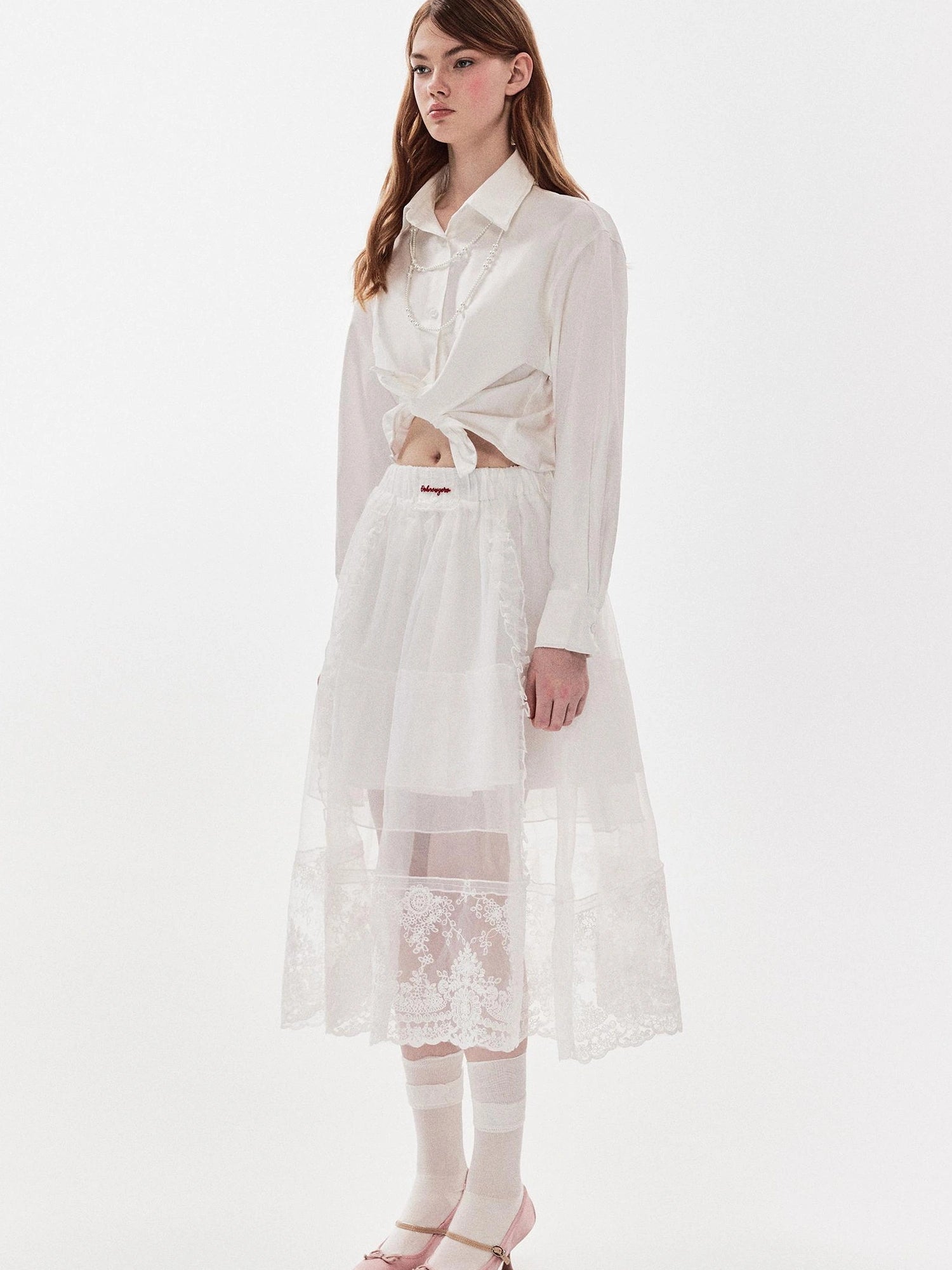 DKZ OFFICIAL Heavy Embroidered Lace Sheer Mesh Skirt