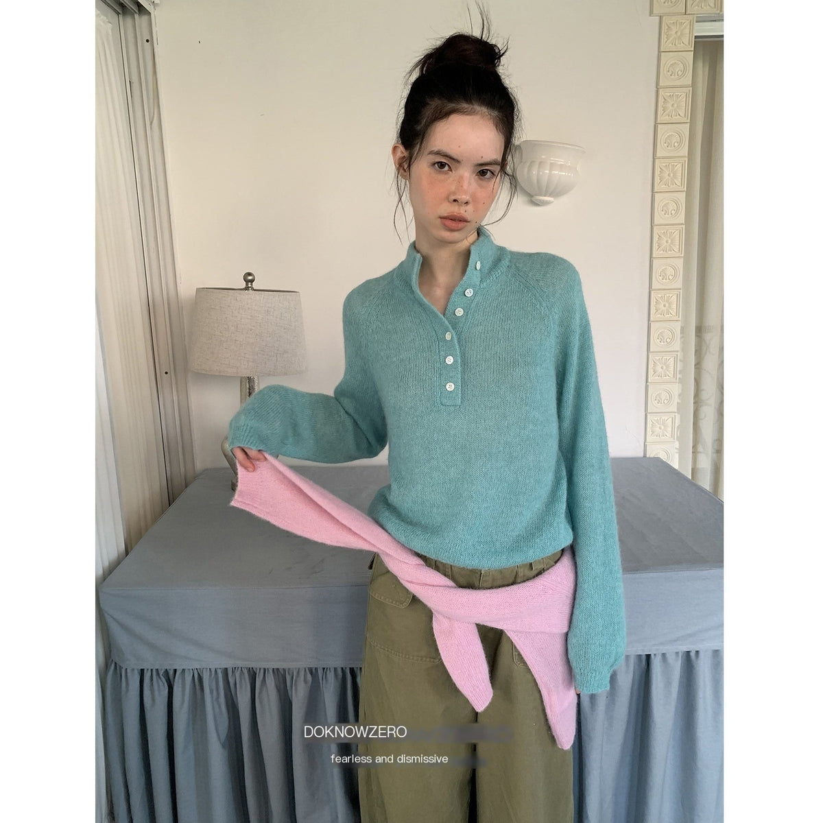 DKZ_OFFICIAL_Henley_Mock_Neck_Cropped_Boxy_Knit_Wool_Alpaca_Blend_Women&