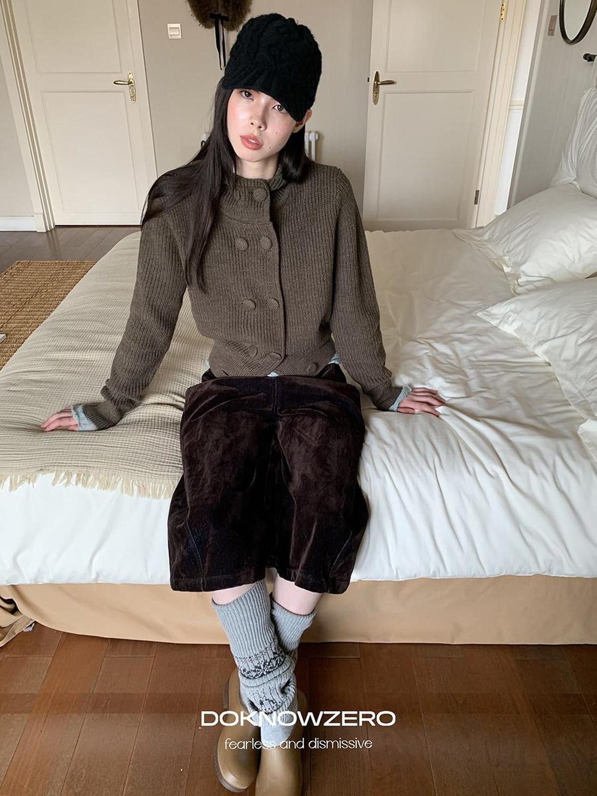 DKZ OFFICIAL Hooded Double Breasted Knit Wool Blend Women&