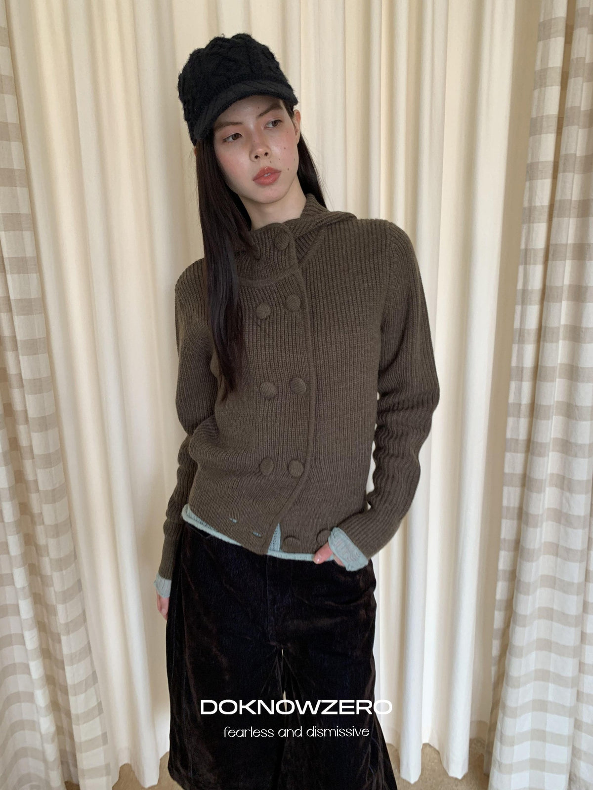 DKZ OFFICIAL Hooded Double Breasted Knit Wool Blend Women&