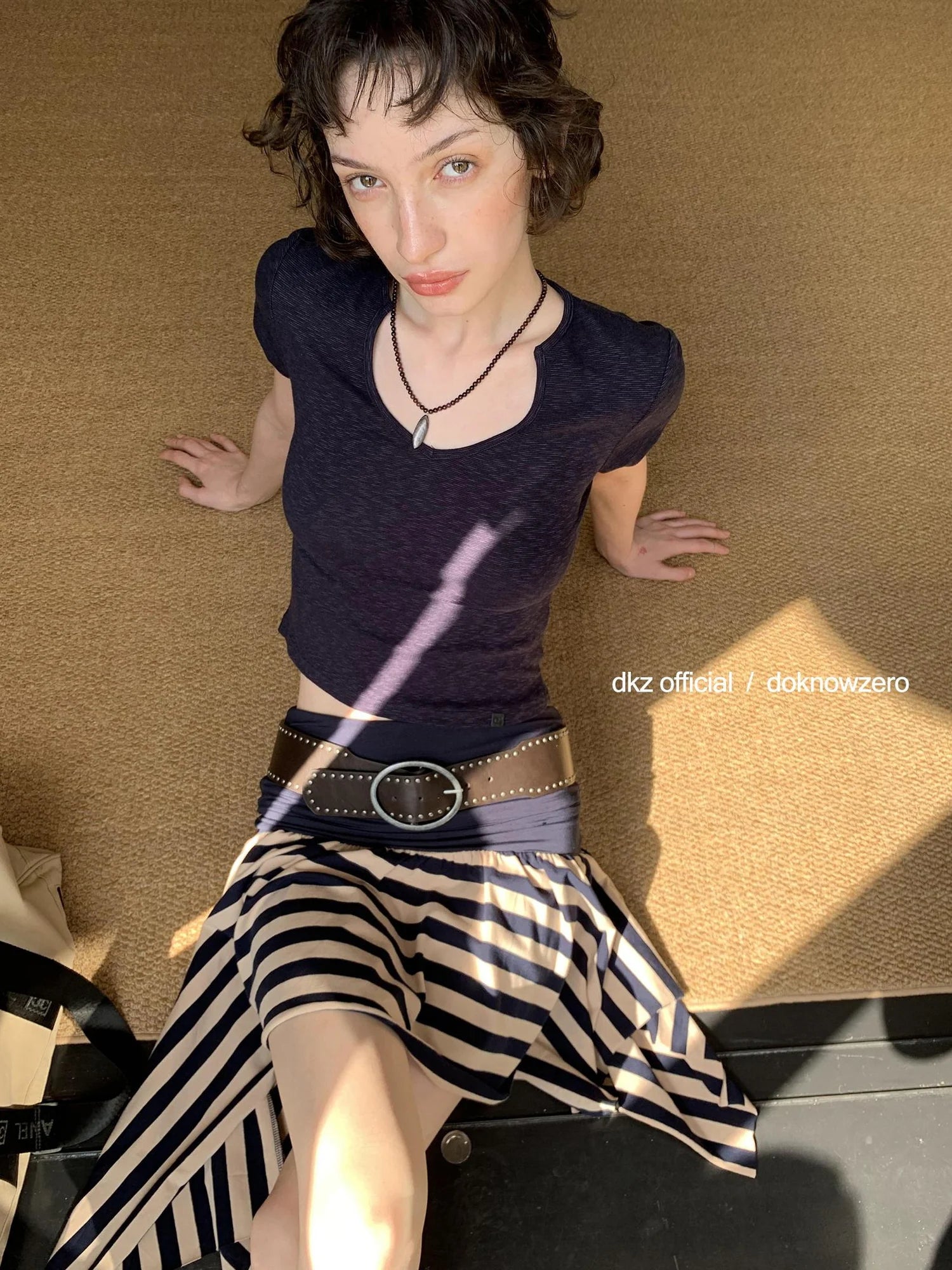 DKZ OFFICIAL Irregular Stripe Layering Skirt With Asymmetric Hem